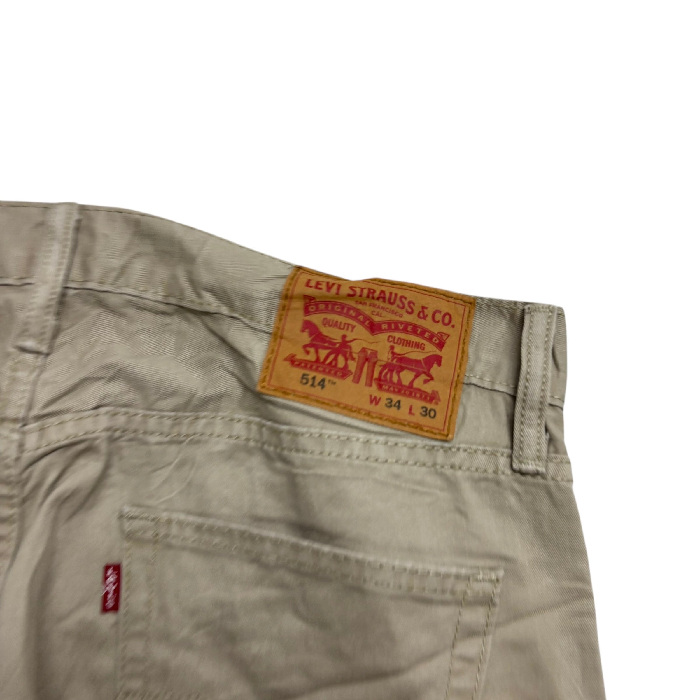 Levis 514 Jeans W34 L30 Mens Beige Regular Straight Fit Denim