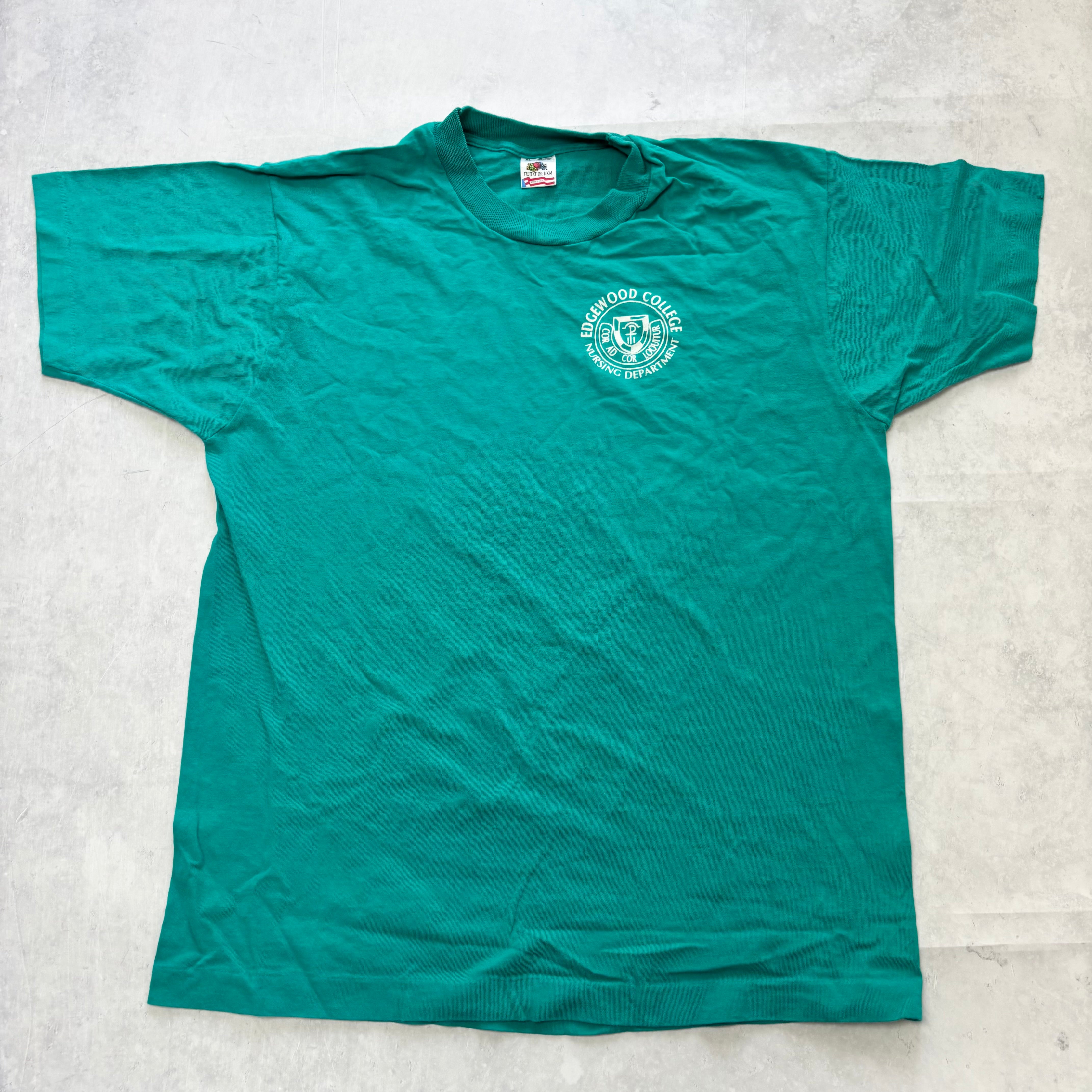 Vintage T Shirt Mens Large Teal Green Single Stitch Graphic Print 90s USA (E)