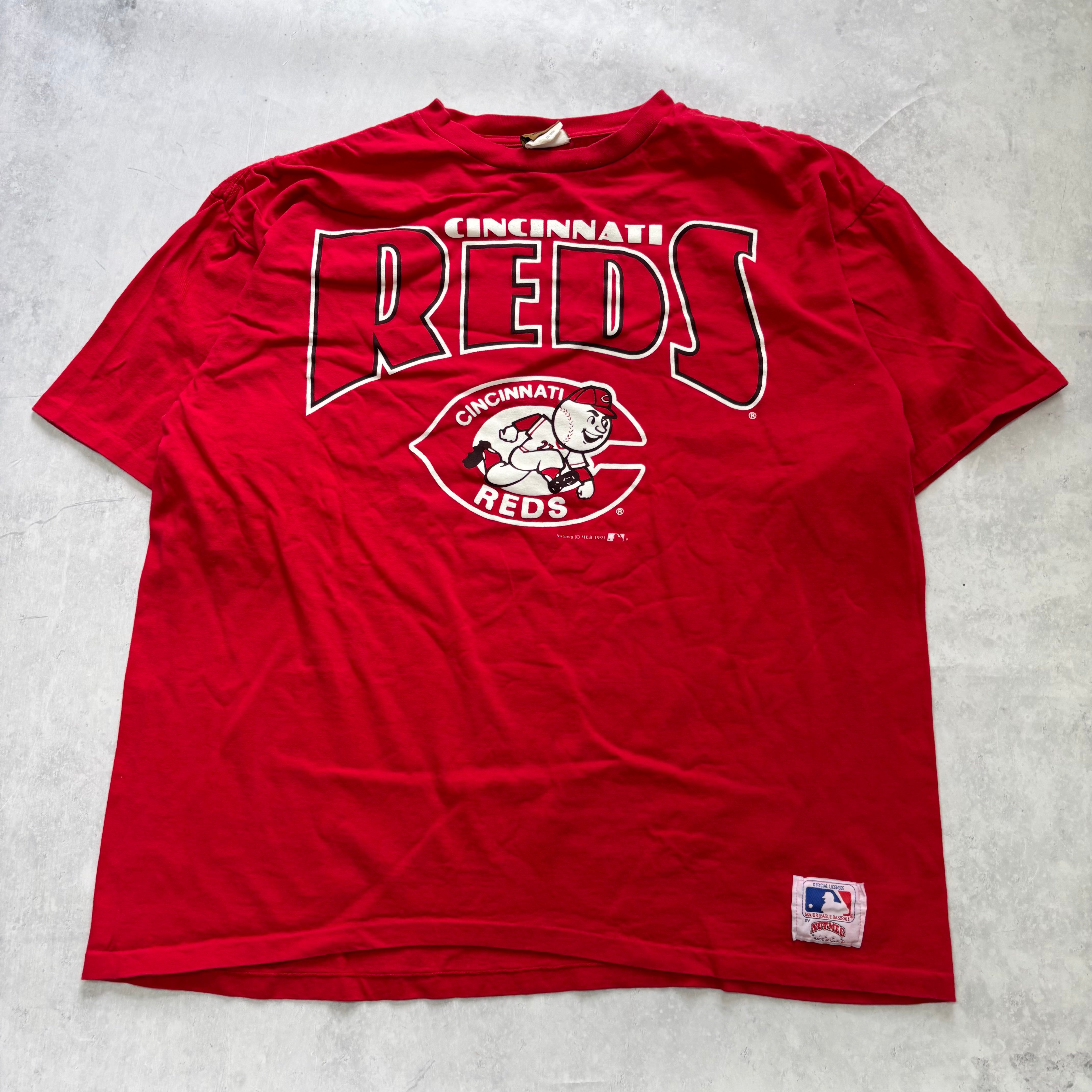 Vintage T Shirt Mens XL Red Single Stitch Graphic Print 90s Baseball MLB (E)
