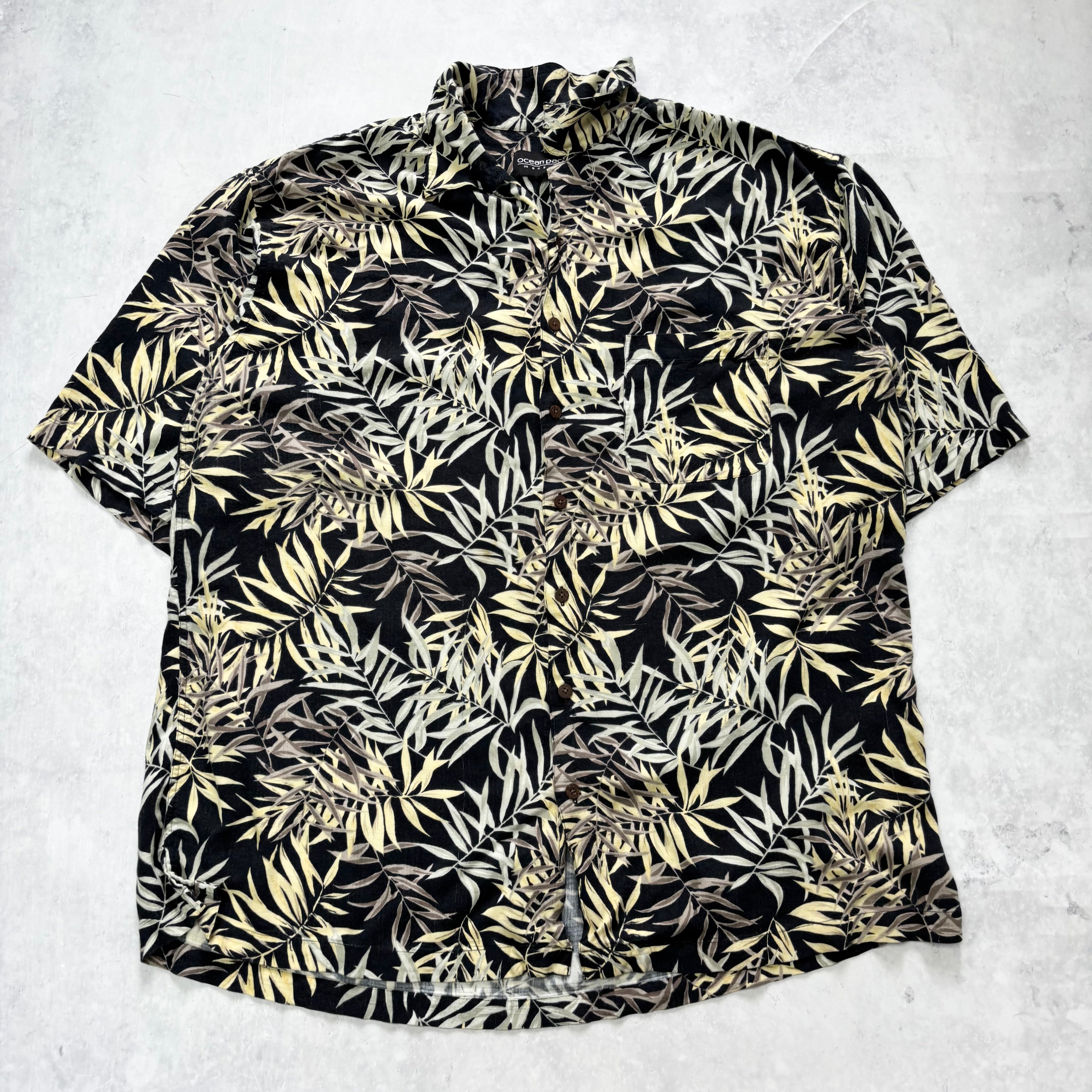 Vintage Hawaiian Shirt Mens XXL Tall Black Floral Aloha Short Sleeve Rayon (E)