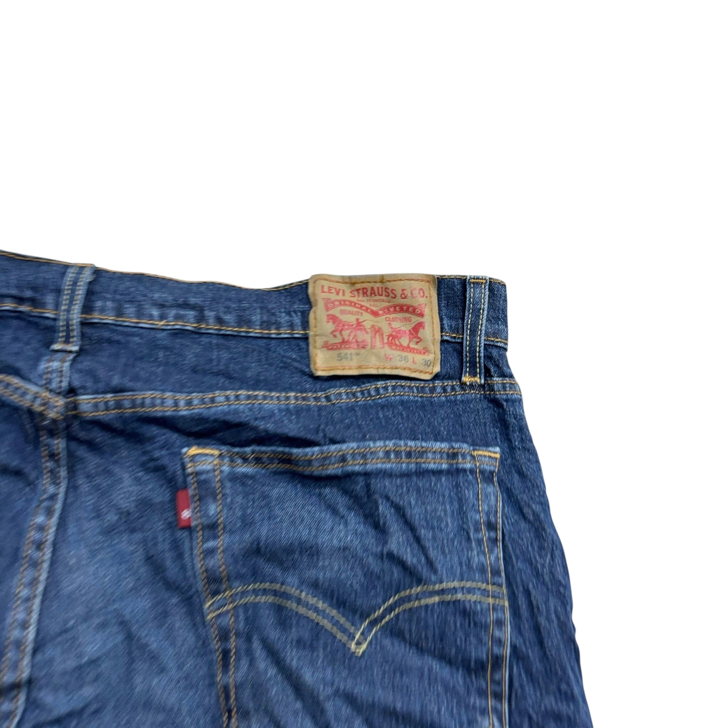 Levis 541 Jeans W38 L30 Mens Dark Blue Athletic Tapered Fit Stretch Denim (E)