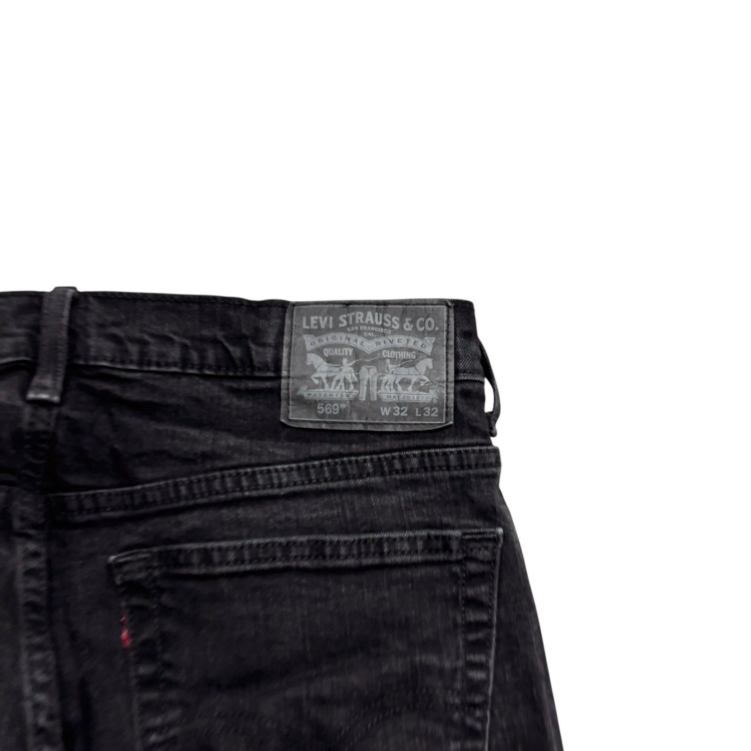 Levis 569 Jeans W32 L30 Mens Black Baggy Relaxed Straight Fit Stretch Denim