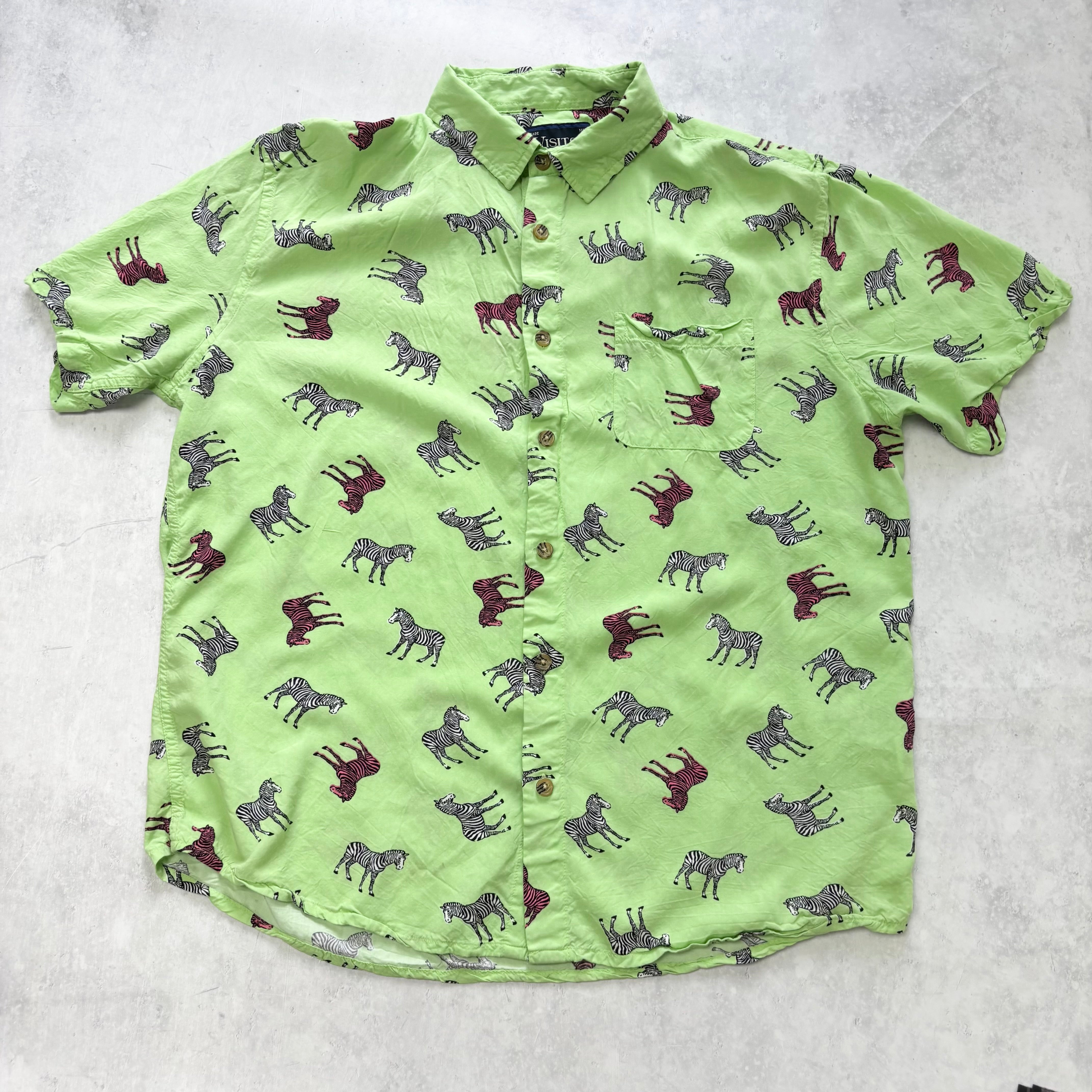 Hawaiian Shirt Mens Large Green Floral Aloha Short Sleeve Rayon Slim Fit (E)