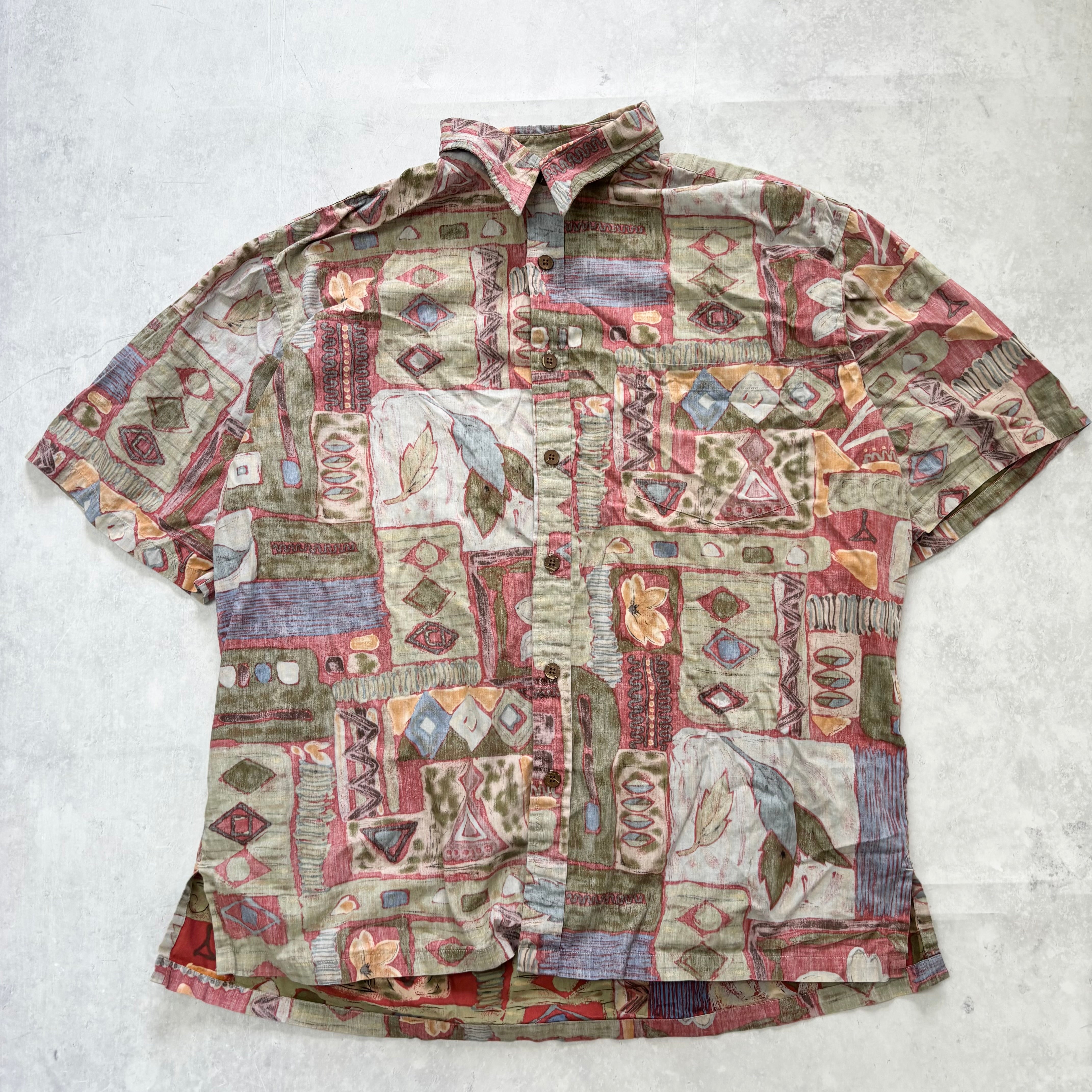 Vintage Hawaiian Shirt Mens Large Floral Aloha Short Sleeve Cotton (E)