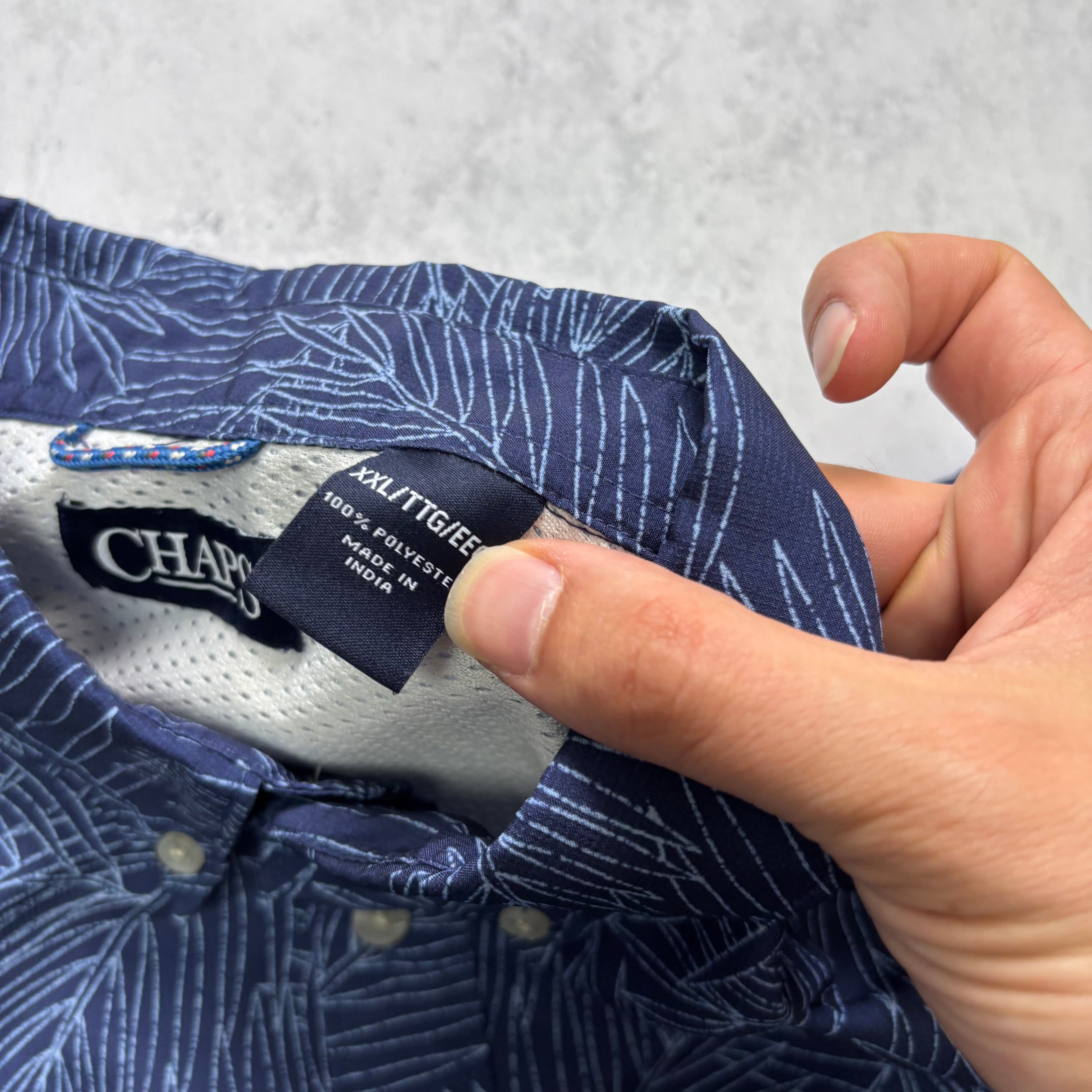 Chaps Shirt Mens XXL Blue Floral Short Sleeve Lightweight Polyester (E)
