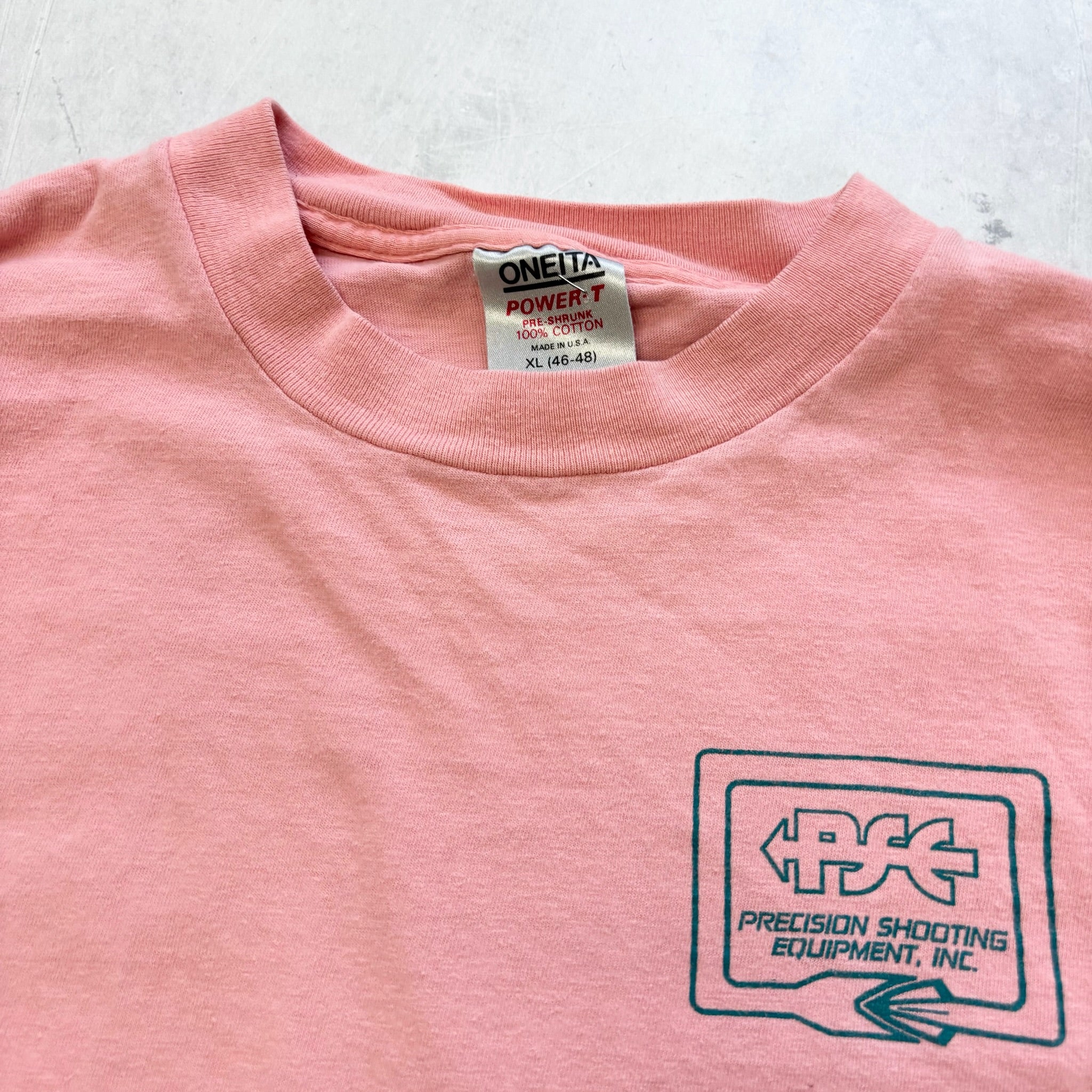 Vintage T Shirt Mens Large Pink Single Stitch Graphic Print 90s USA Shooting