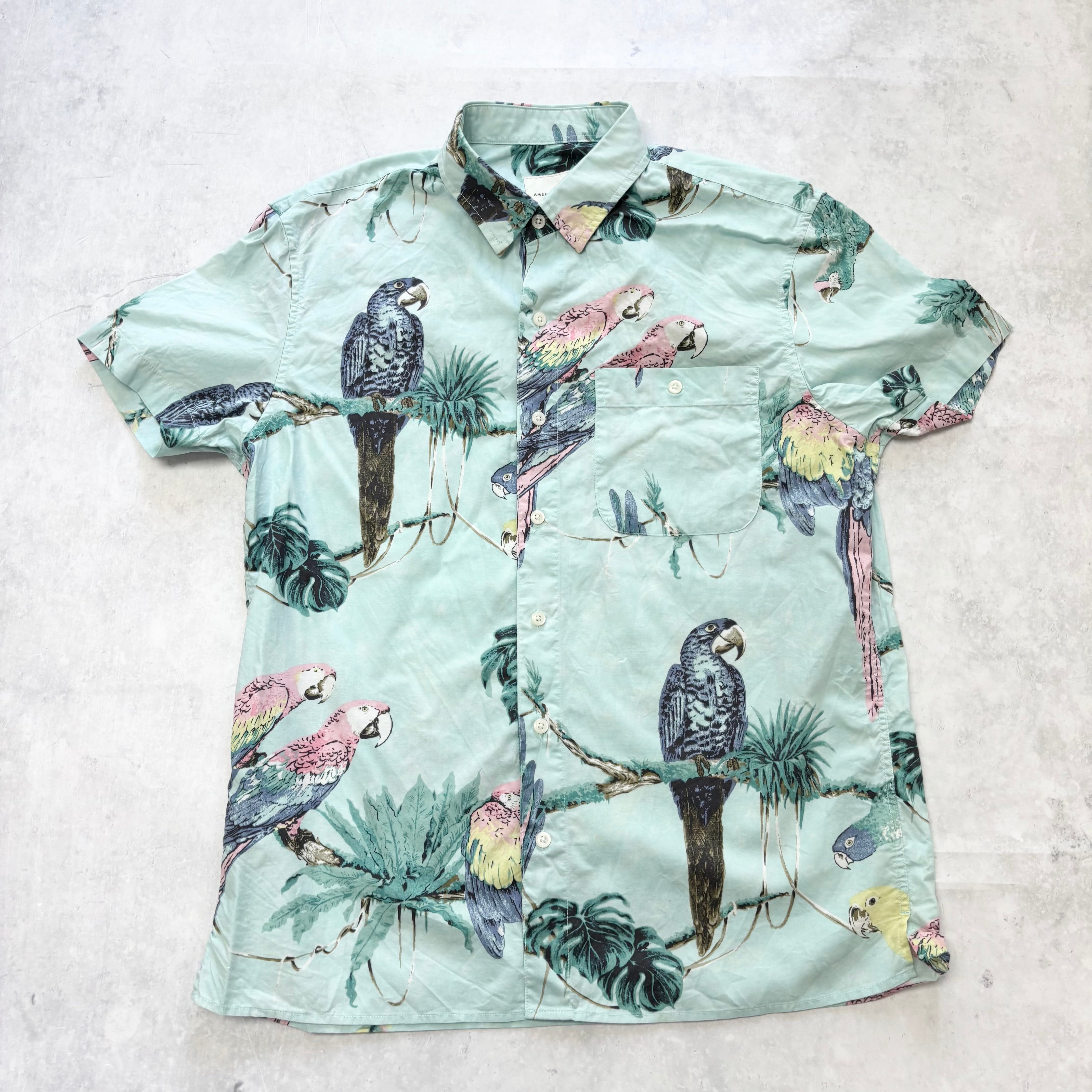 American Eagle Hawaiian Shirt Mens Medium Blue Regular Fit Cotton (E)