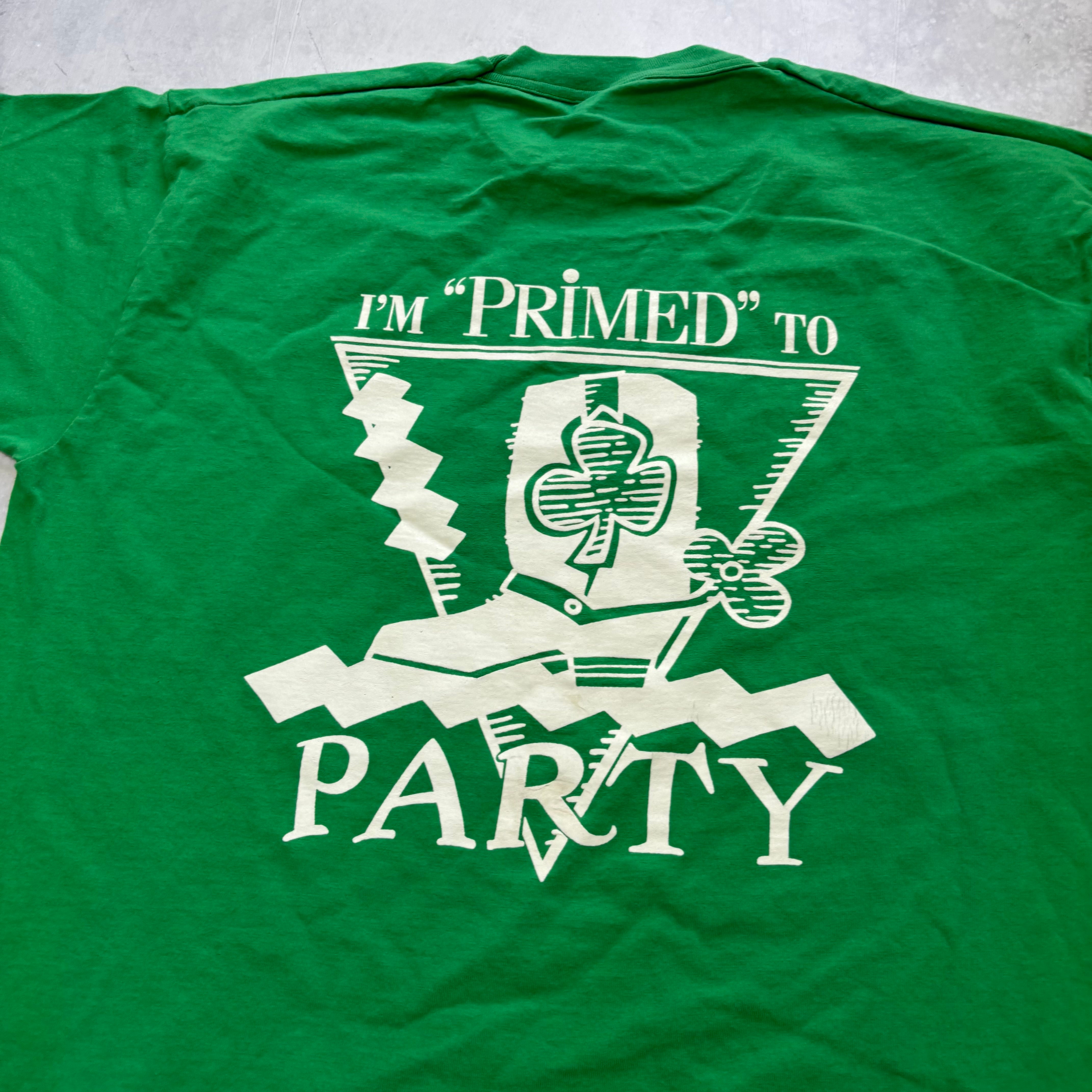 Vintage T Shirt Mens XL Green Single Stitch Graphic Print 90s Paddys (E)