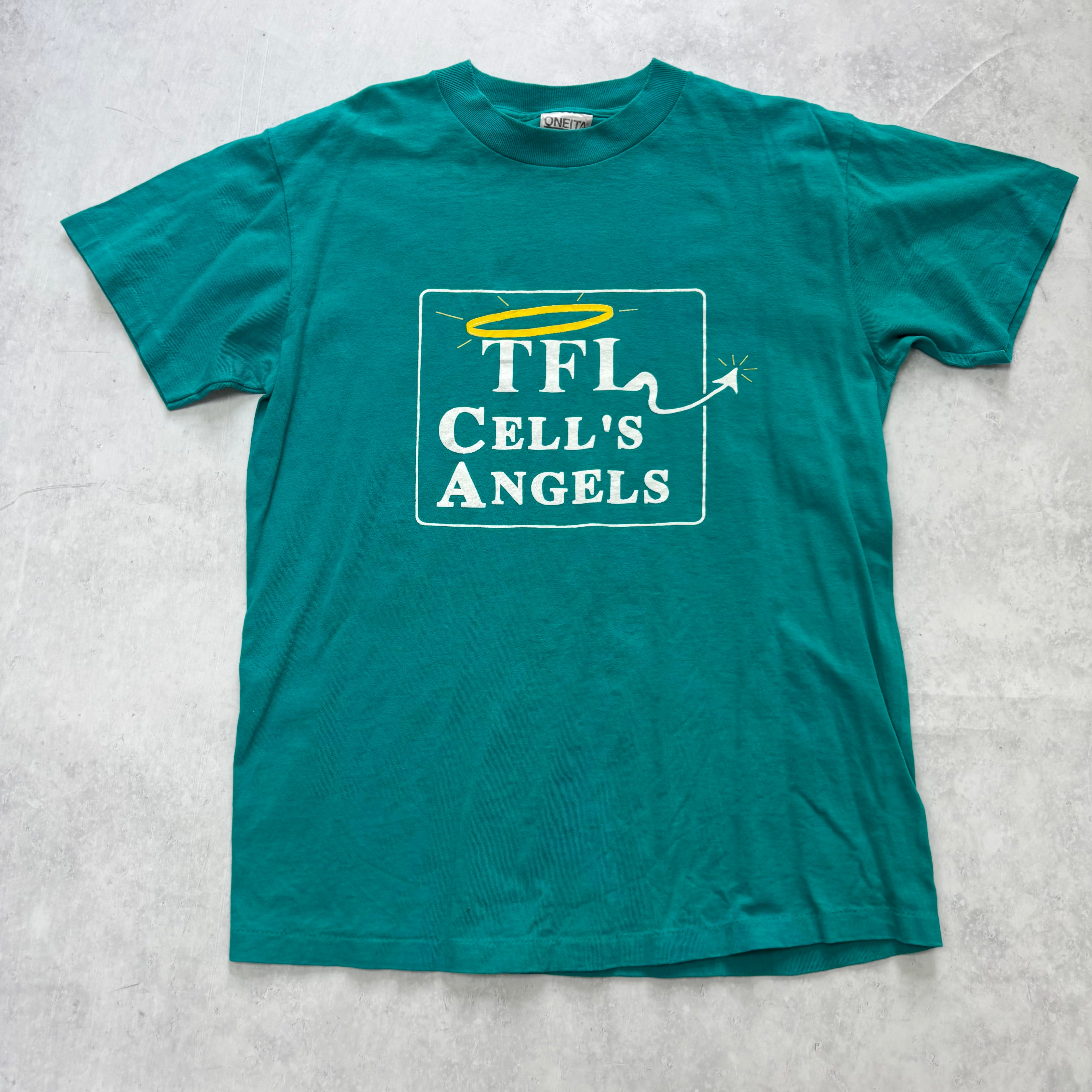 Vintage T Shirt Mens Small Teal Green Single Stitch Graphic Print 90s USA (E)
