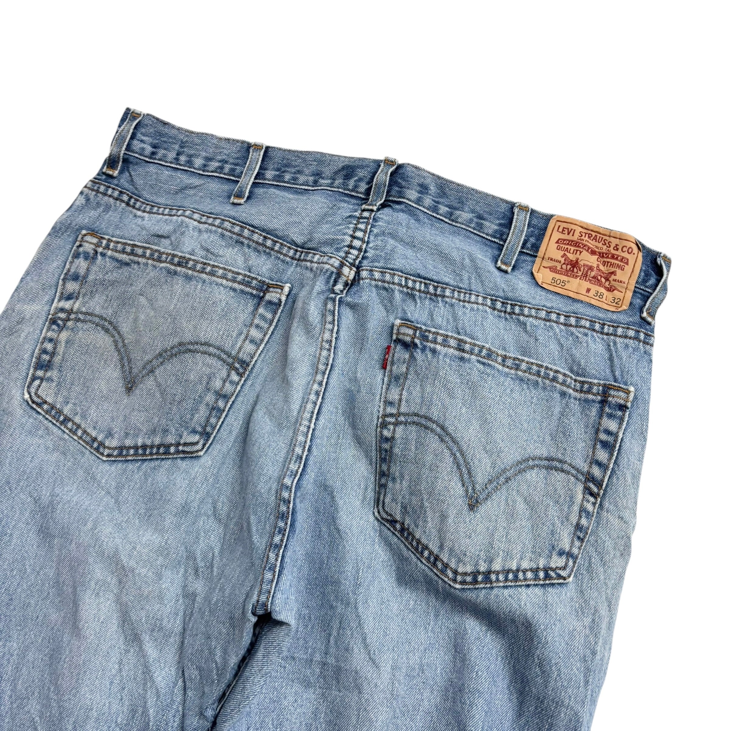 Levis 505 Jeans W38 L32 Mens Light Blue Regular Straight Fit Vintage Denim (F)