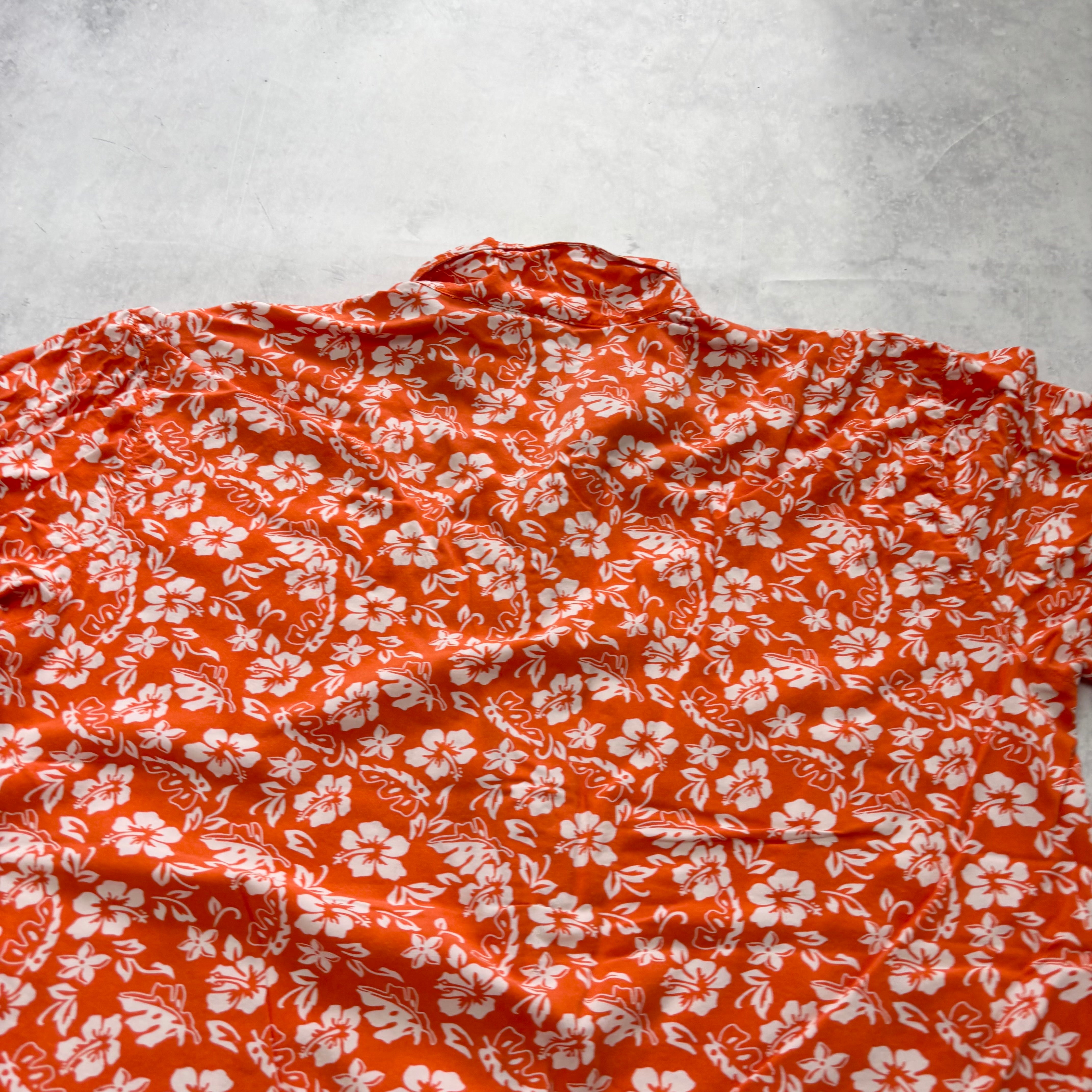 Hawaiian Shirt Mens XL Orange Floral Aloha Short Sleeve Rayon Vintage (E)