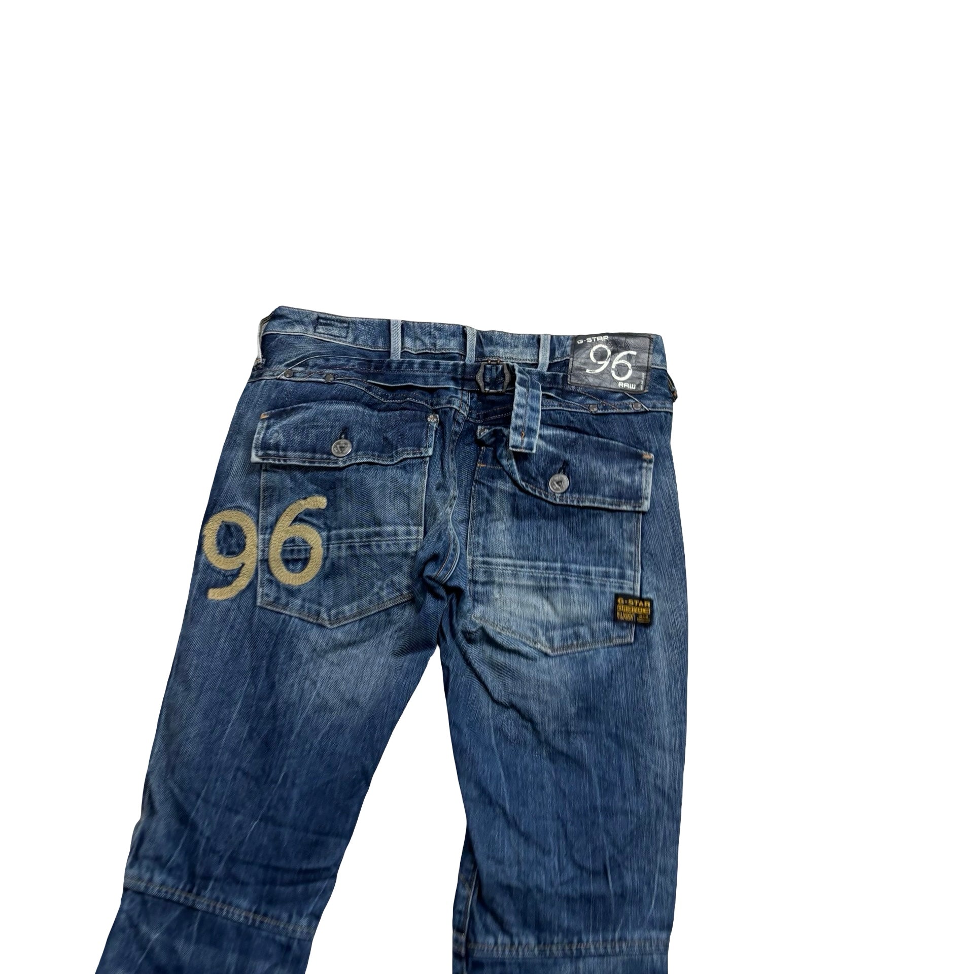 G Star Elwood Jeans W27 L32 Mens Mid Blue Tapered Fit Denim (E)