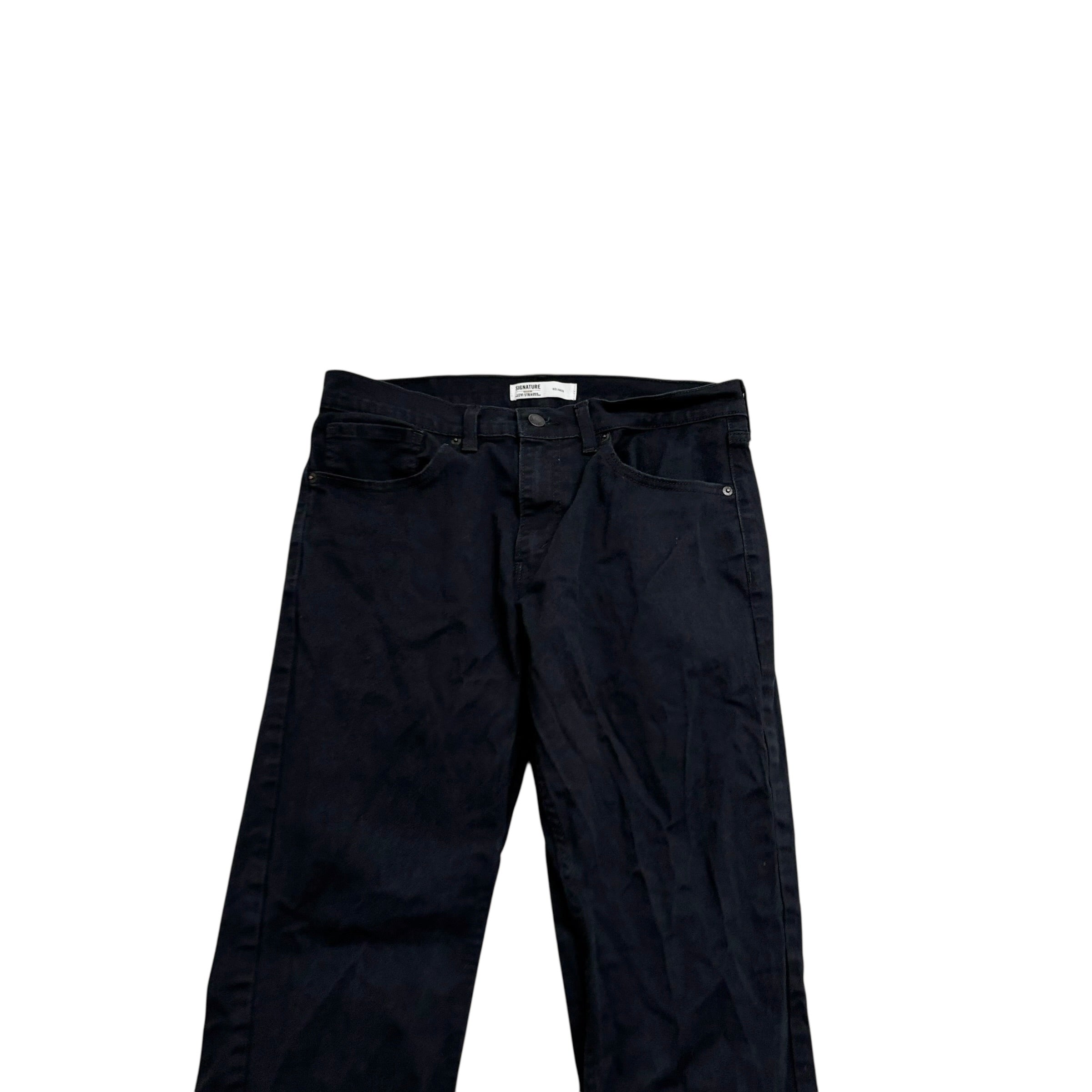 Levis Signature Jeans W32 L32 Mens Black Relaxed Straight Stretch Denim (E)