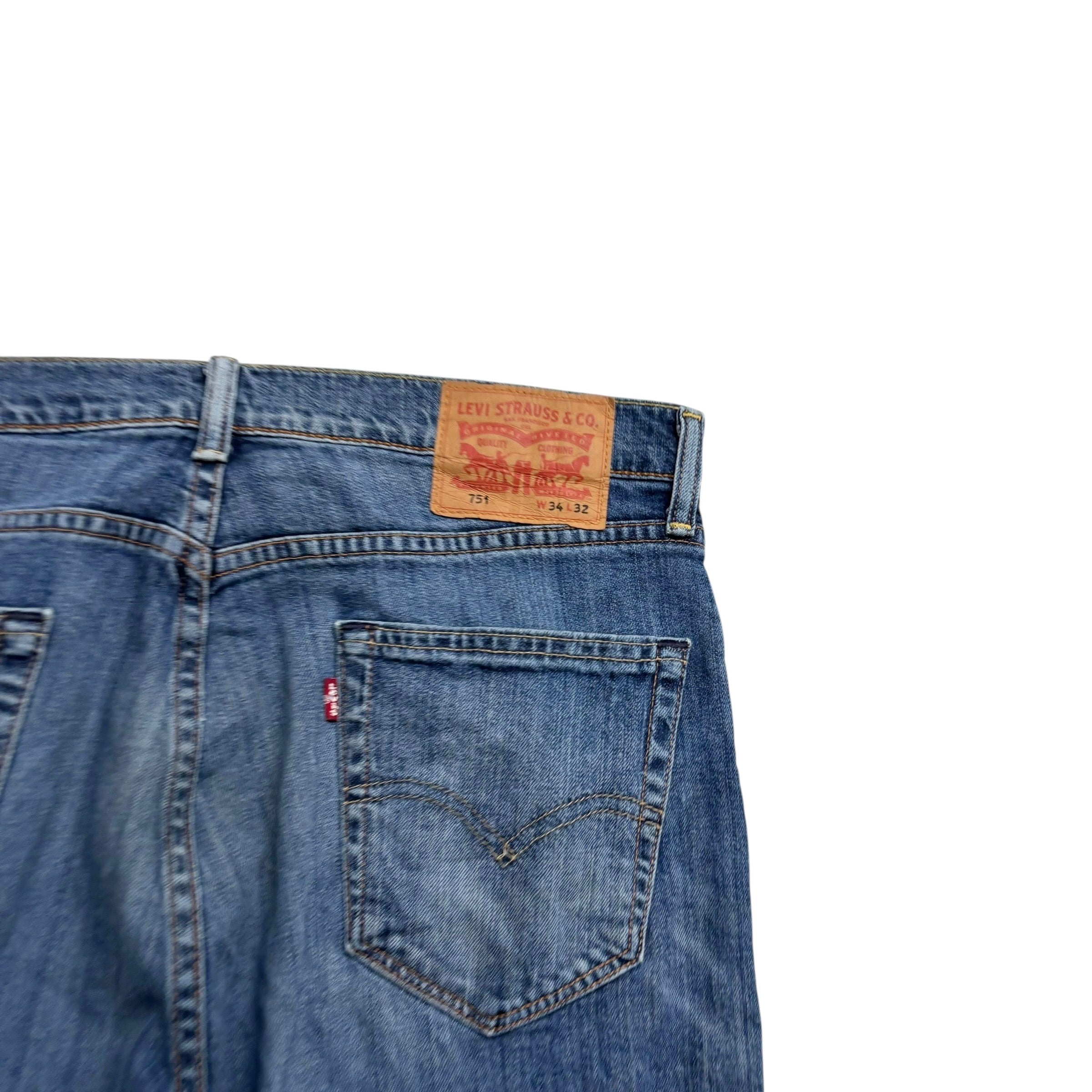 Levis 751 Jeans W34 L32 Mens Mid Blue Regular Straight Fit Stretch Denim (F)