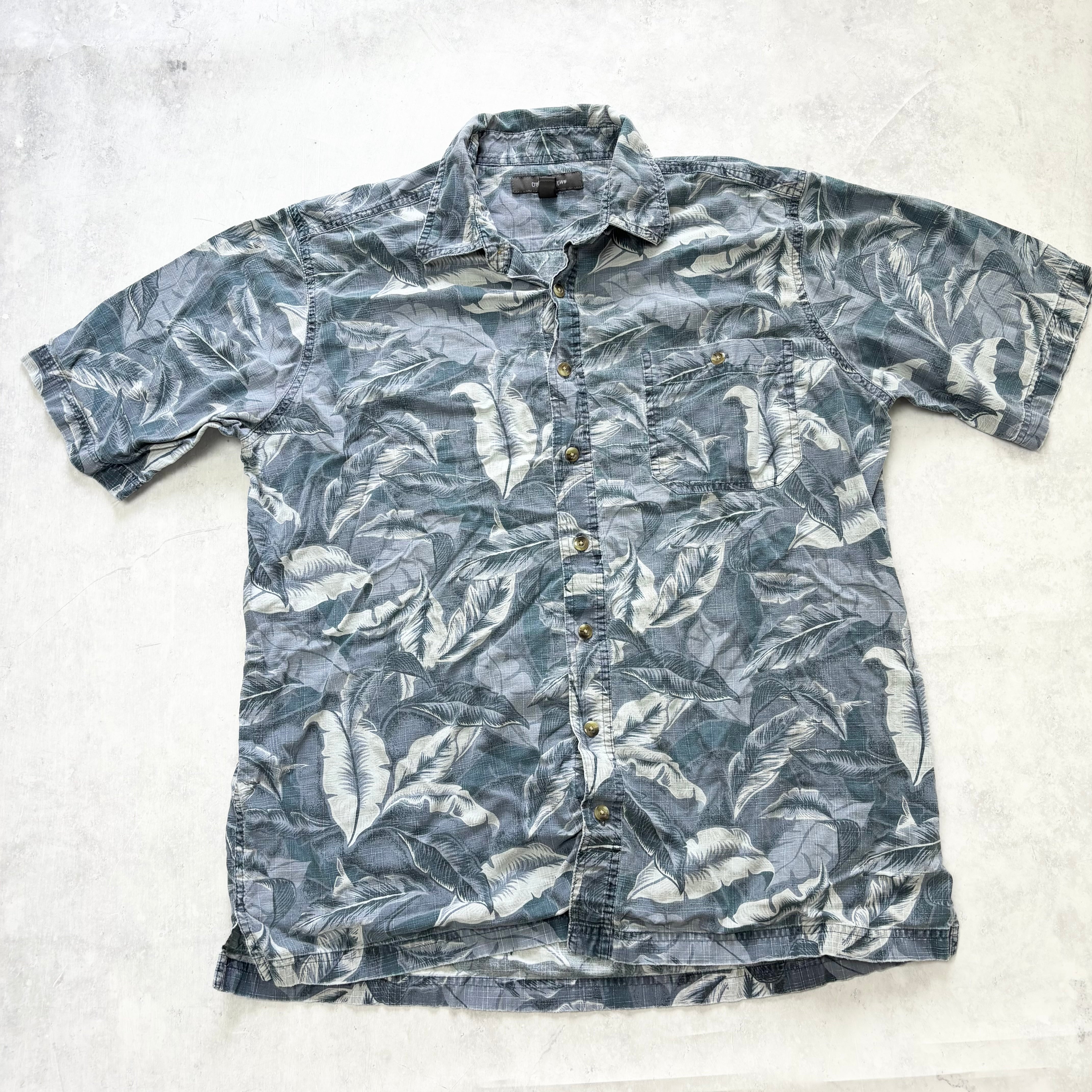 Hawaiian Shirt Mens Large Blue Floral Aloha Short Sleeve Cotton