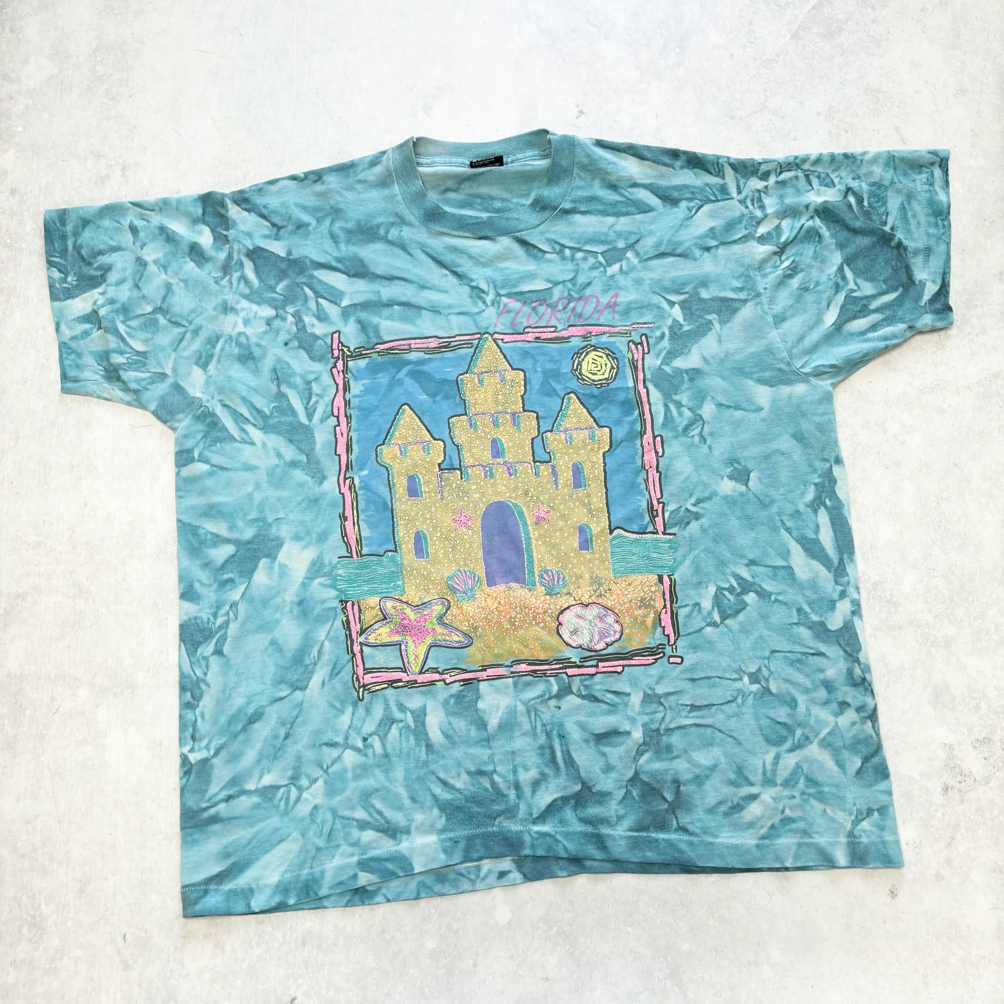 Vintage T Shirt Mens XXL Blue Single Stitch Graphic Print 90s USA Florida