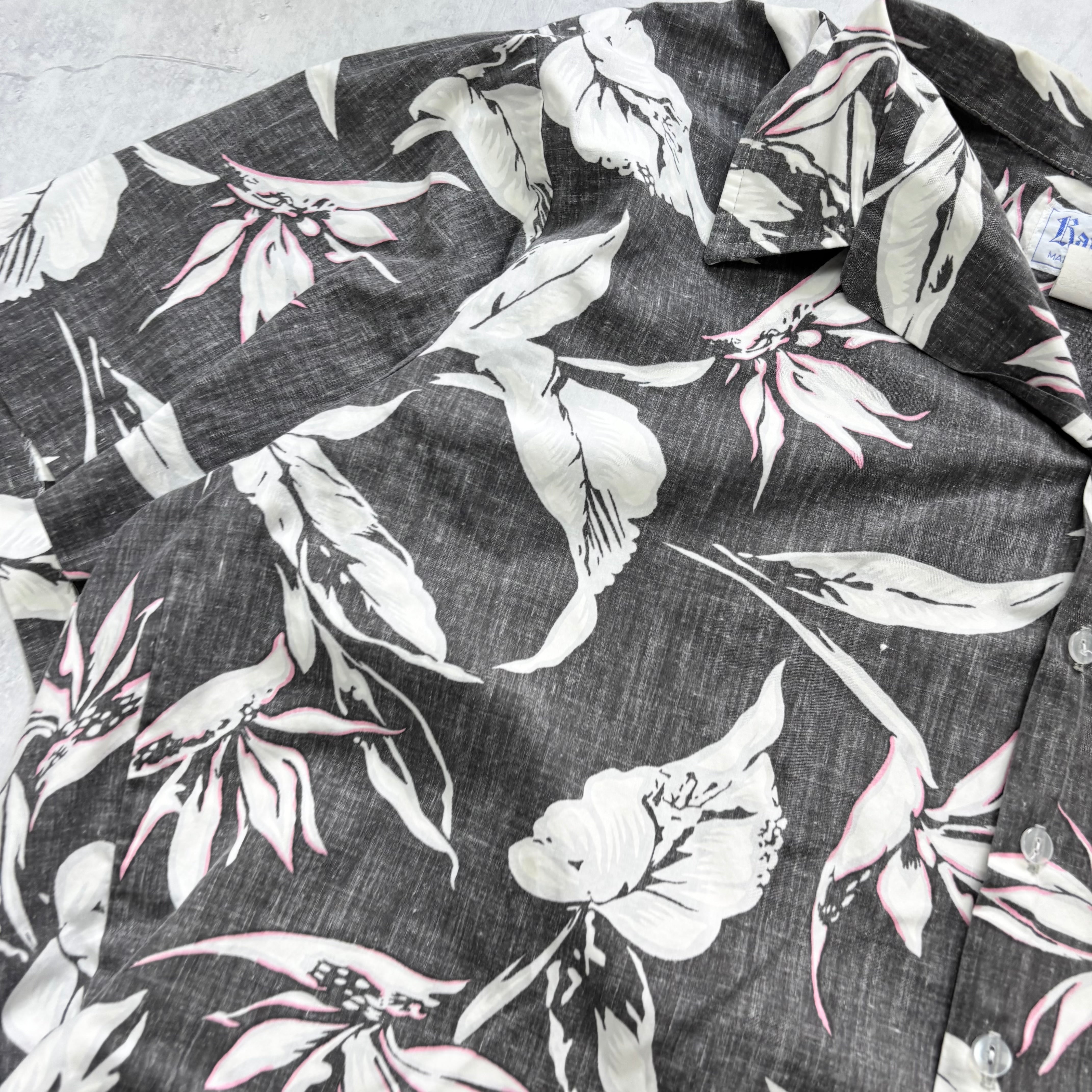 Vintage Hawaiian Shirt Mens XXL Grey Floral Aloha Short Sleeve Cotton (E)