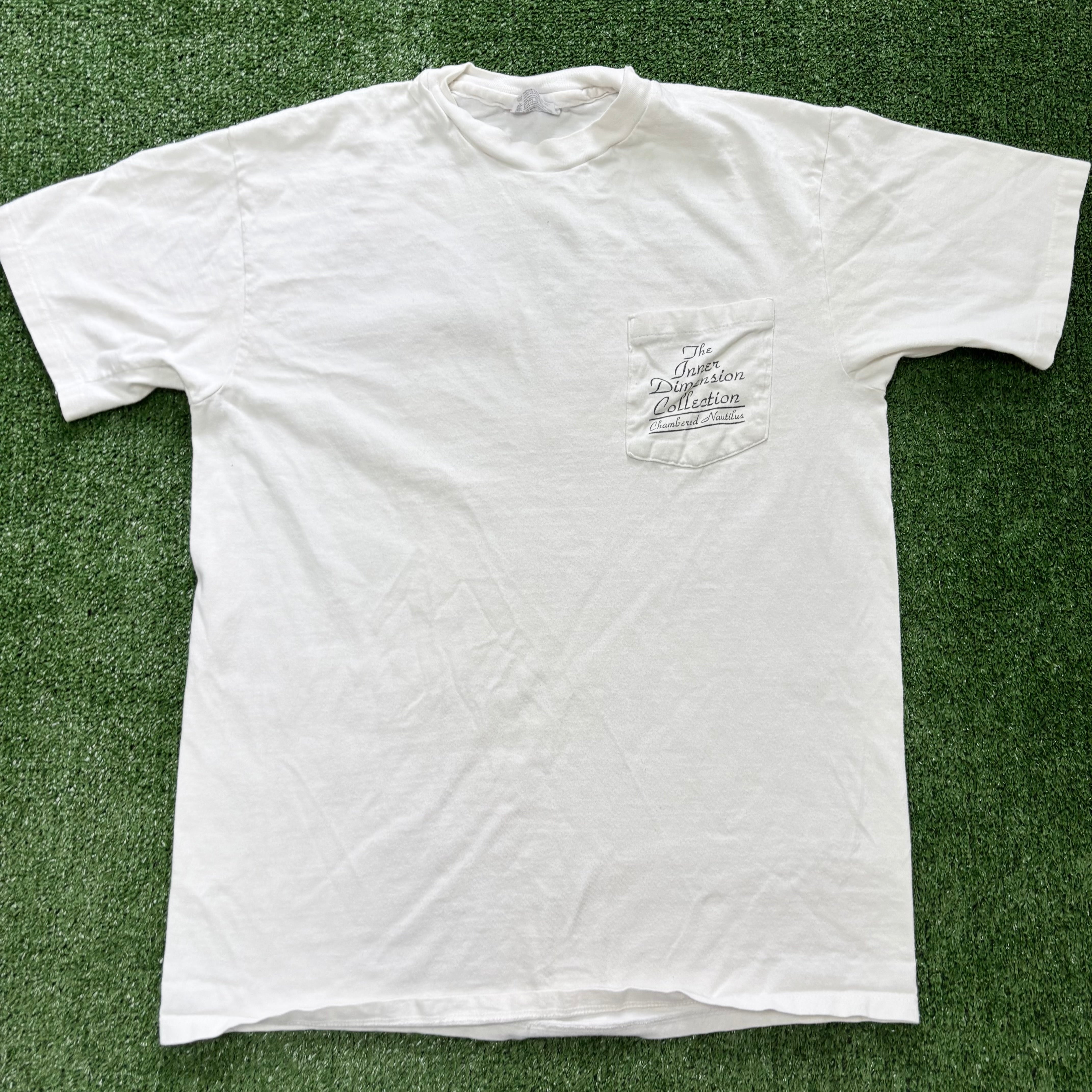 Vintage T Shirt Mens Large White Single Stitch Graphic Print 90s Shells (E)