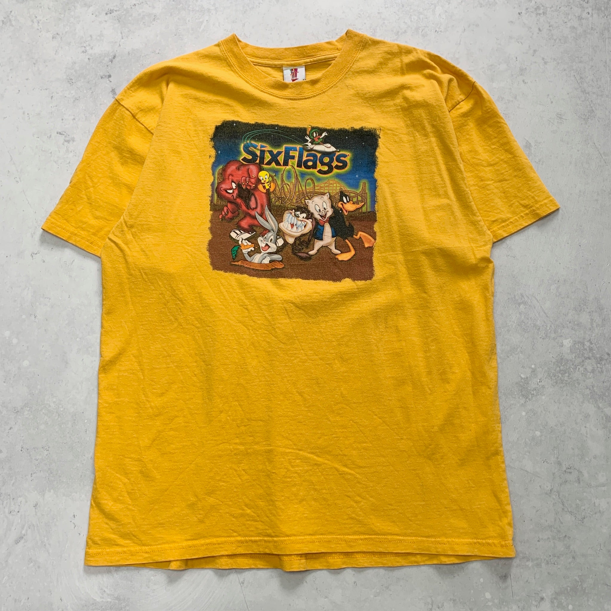 Vintage T Shirt Mens XL Yellow Graphic Print Y2K Warner Bros Cartoon