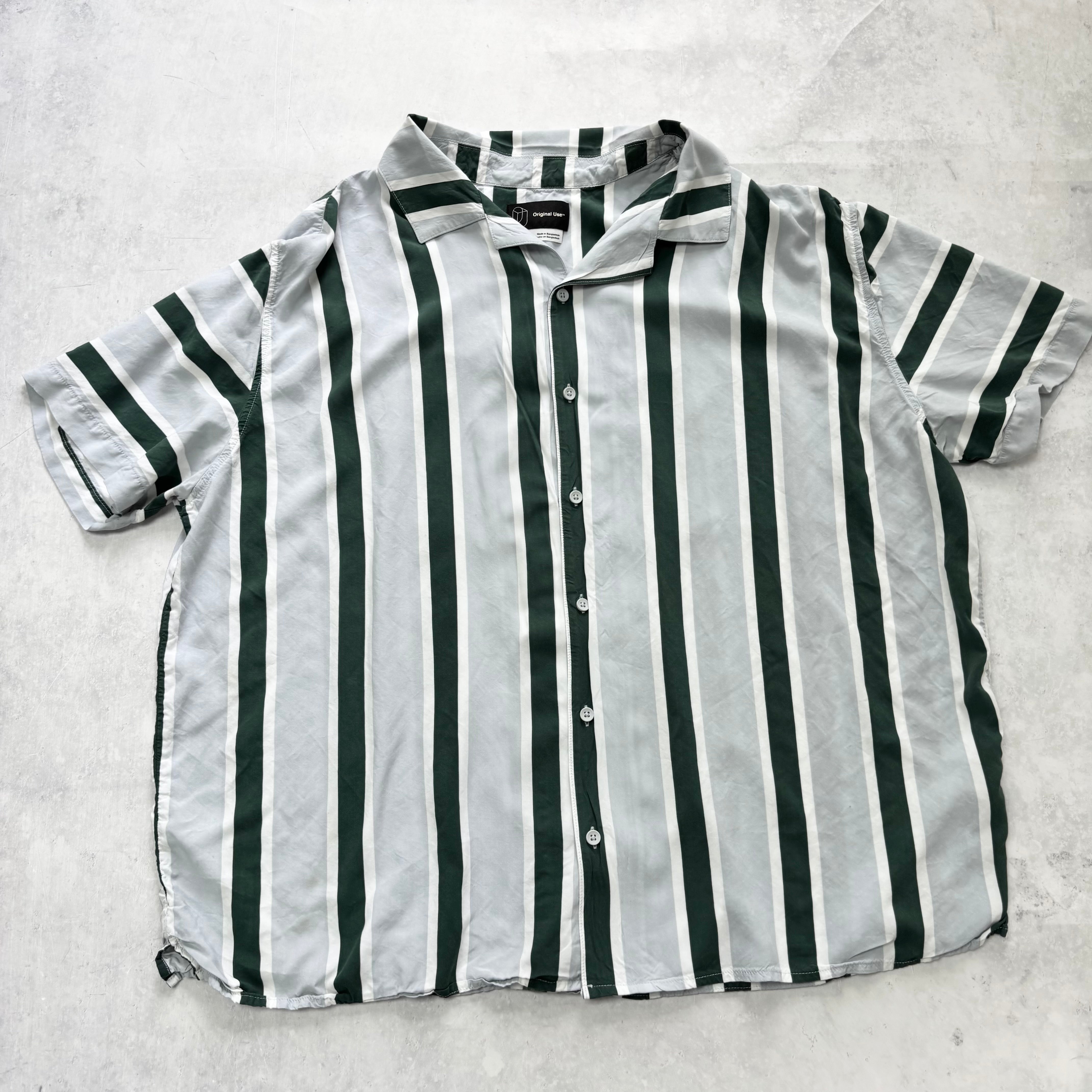 Mens Striped Shirt XXL Blue Short Sleeve Rayon Original Use (E)