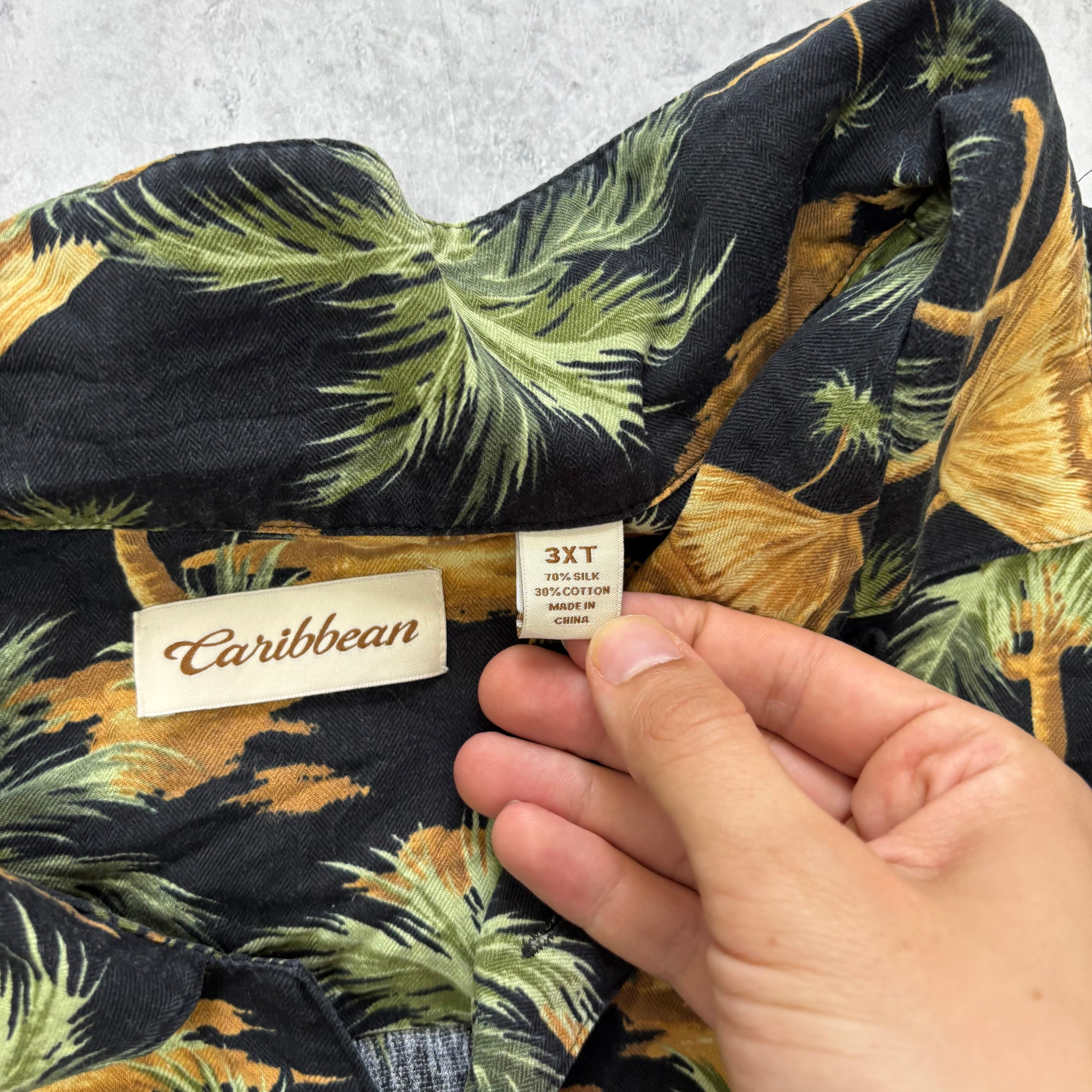 Vintage Hawaiian Shirt Mens 3XL Tall Black Floral Aloha Short Sleeve Silk (E)