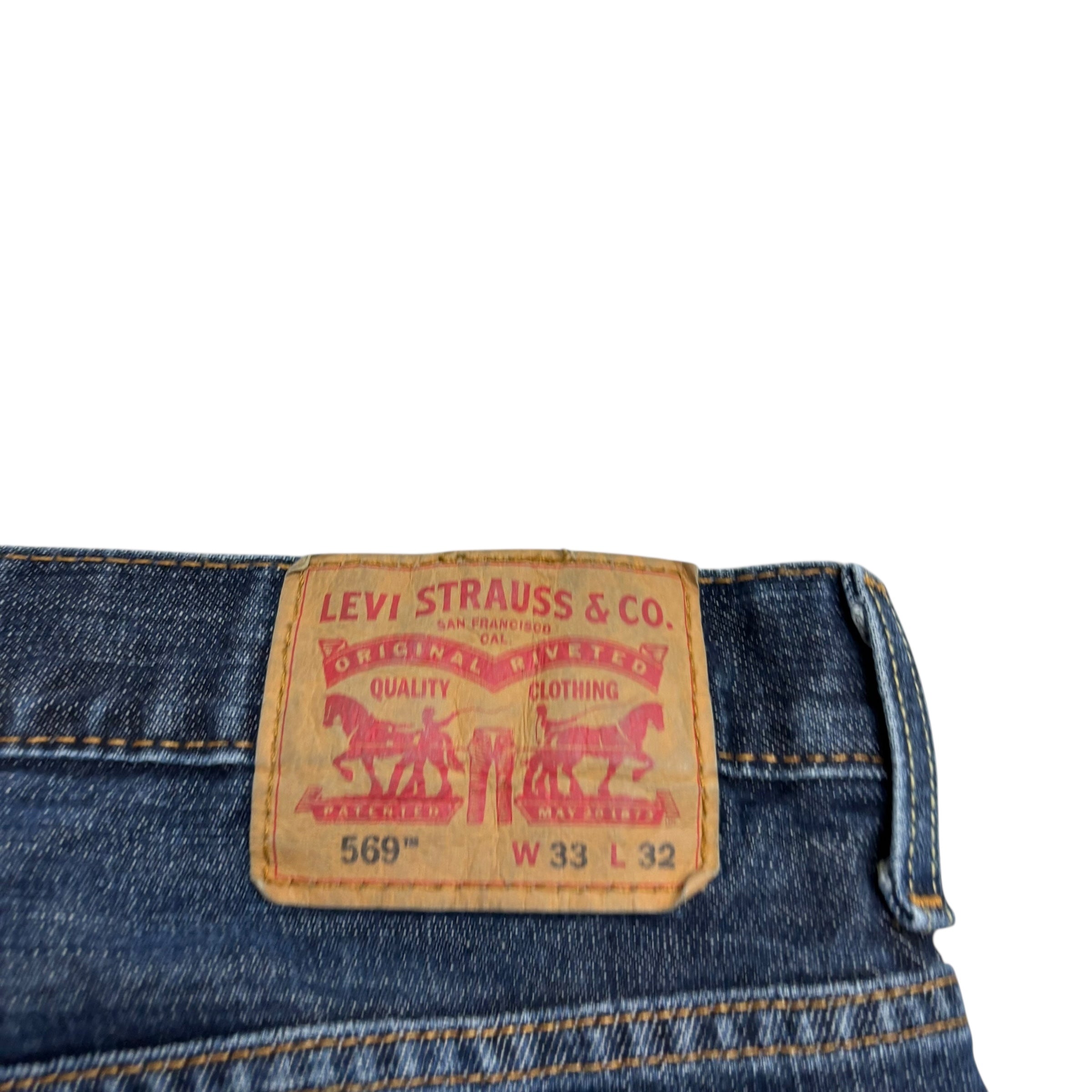 Levis 569 Jeans W33 L32 Mens Dark Blue Baggy Relaxed Straight Fit Denim (E)