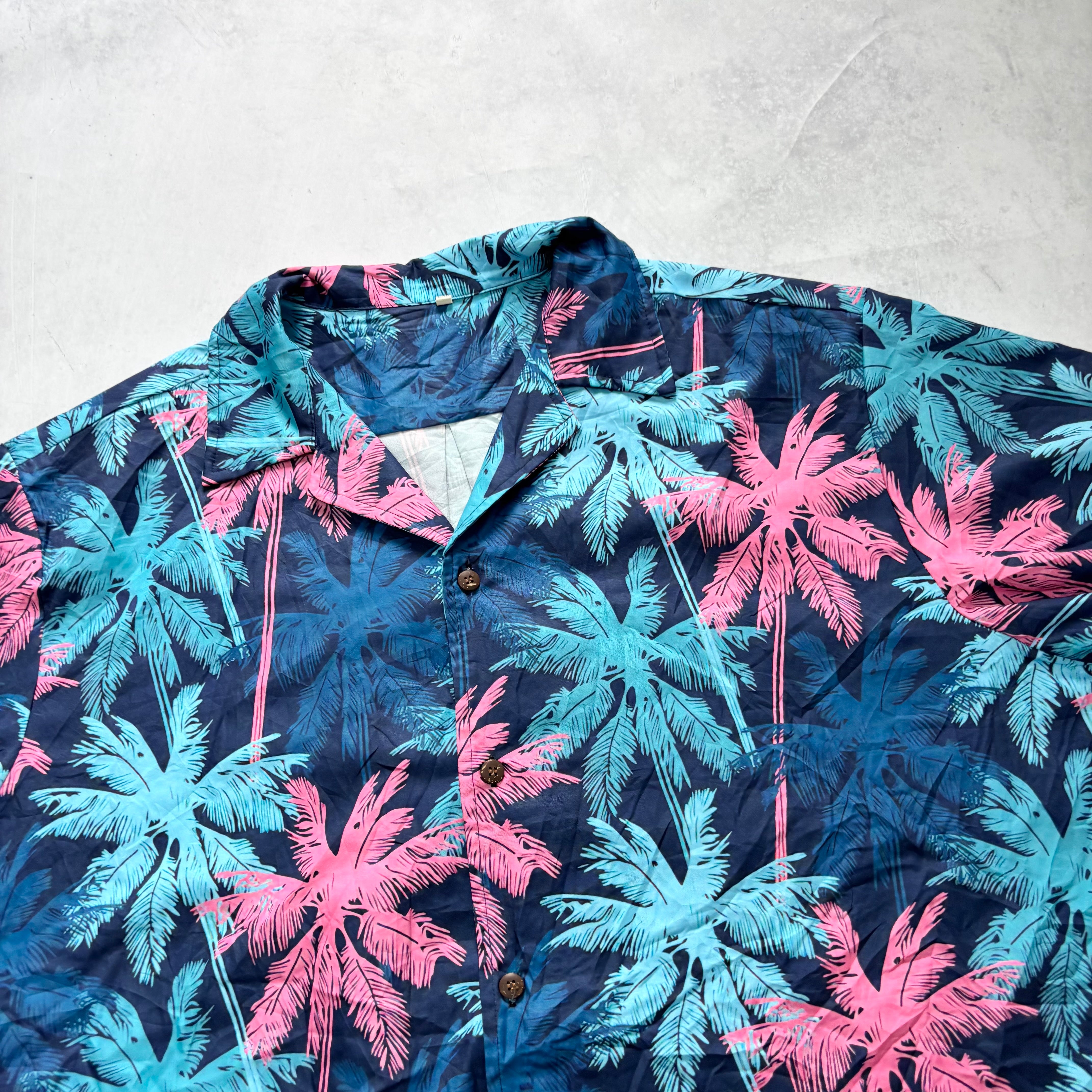 Hawaiian Shirt Mens XXL Blue Aloha Floral Short Sleeve Polyester (E)