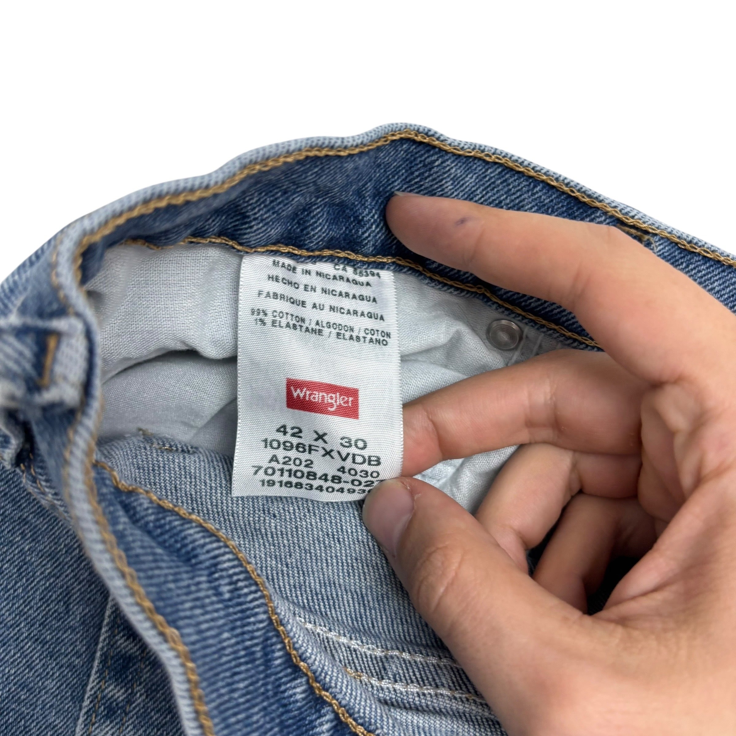 Wrangler Jeans W42 L30 Mens Light Blue Regular Straight Fit Stretch Denim (E)