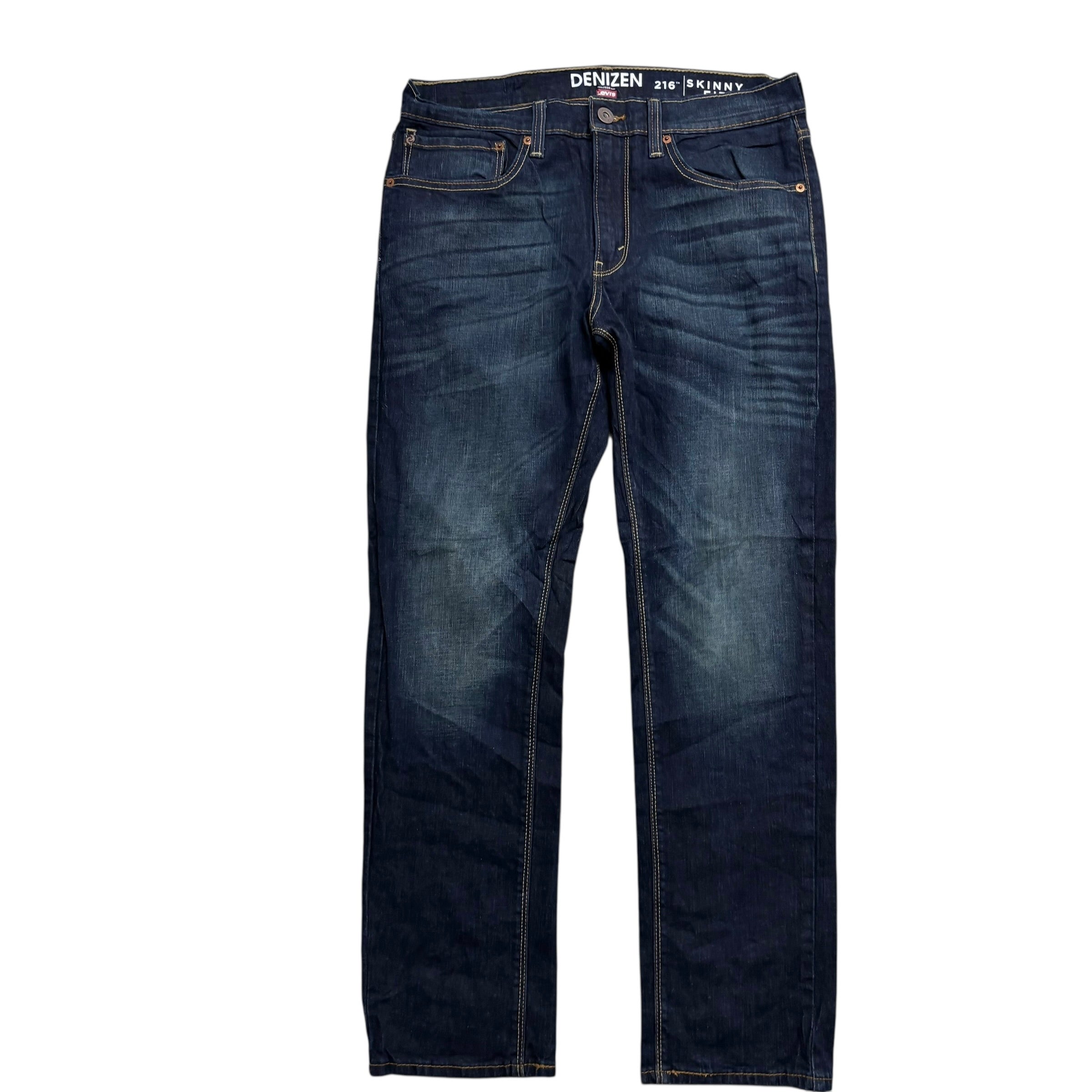 Levis Denizen Jeans W34 L30 Mens Dark Blue Skinny Fit Stretch Denim (E)