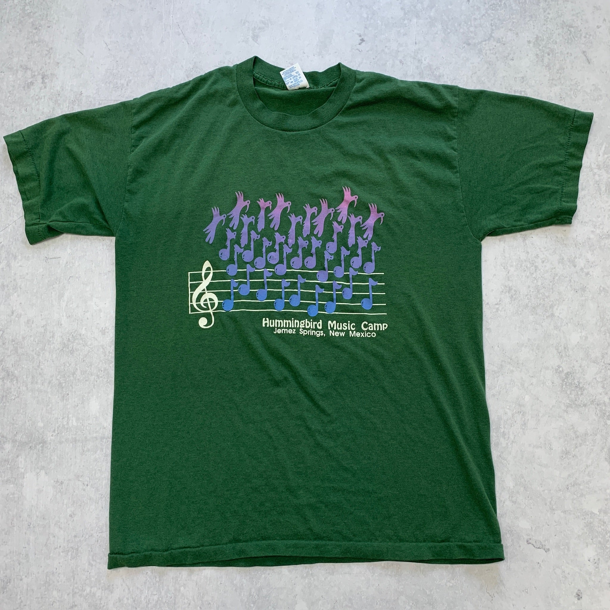 Vintage T Shirt Mens Medium Green Single Stitch Graphic Print 90s USA Music