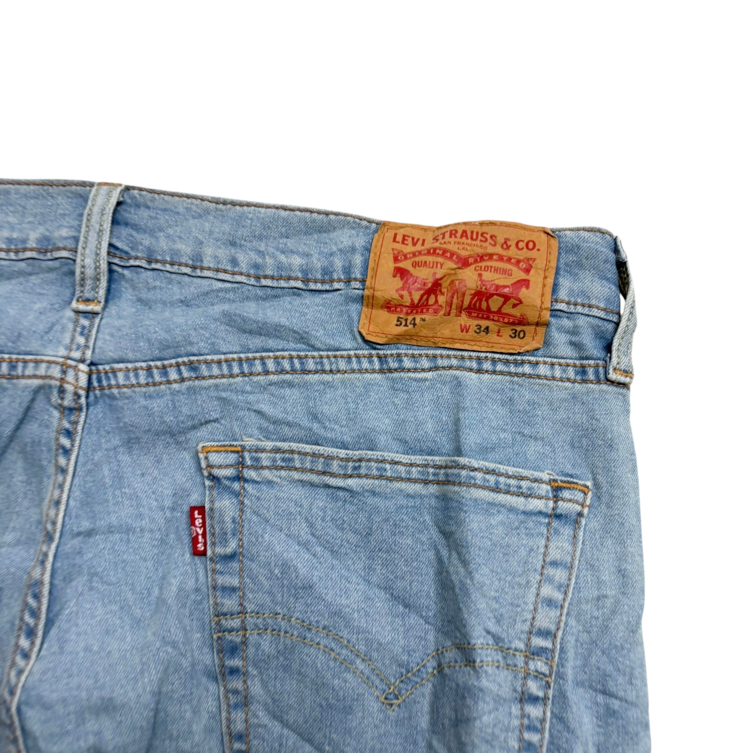 Levis 514 Jeans W34 L30 Mens Light Blue Regular Straight Fit Stretch Denim (E)