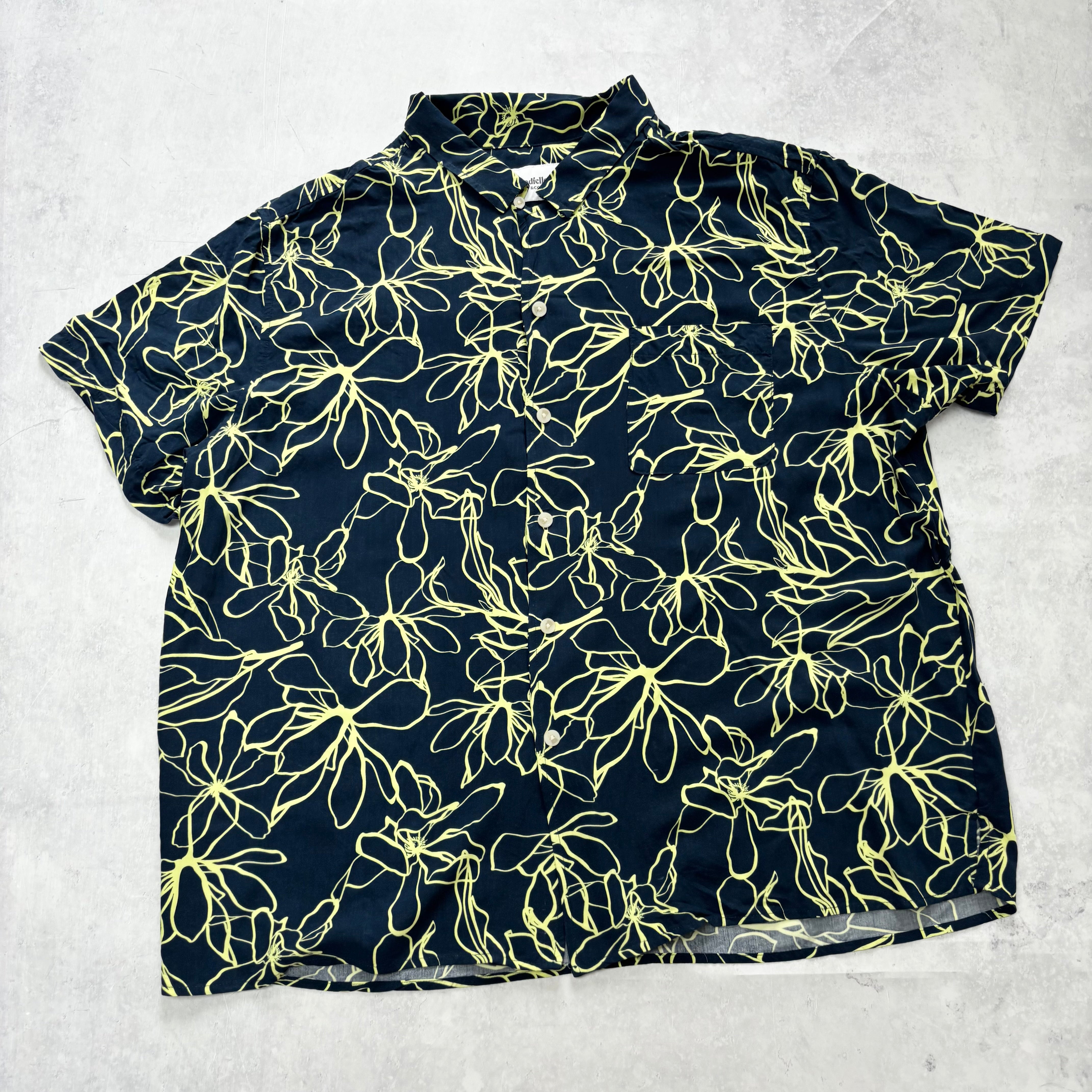 Hawaiian Shirt Mens XXL Navy Floral Aloha Short Sleeve Rayon (E)