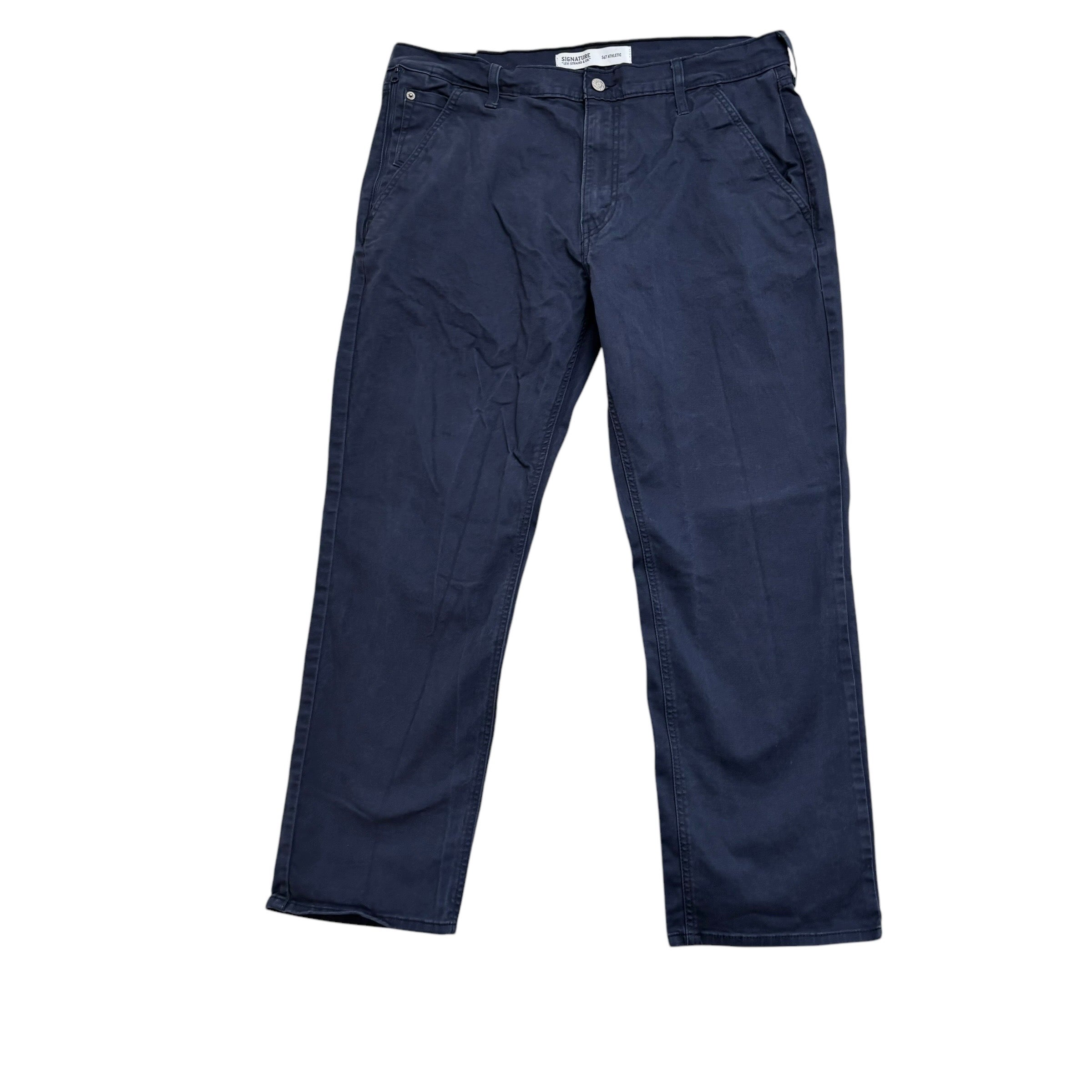 Levis Signature Trousers W36 L29 Mens Navy Blue Athletic Fit Pants (E)