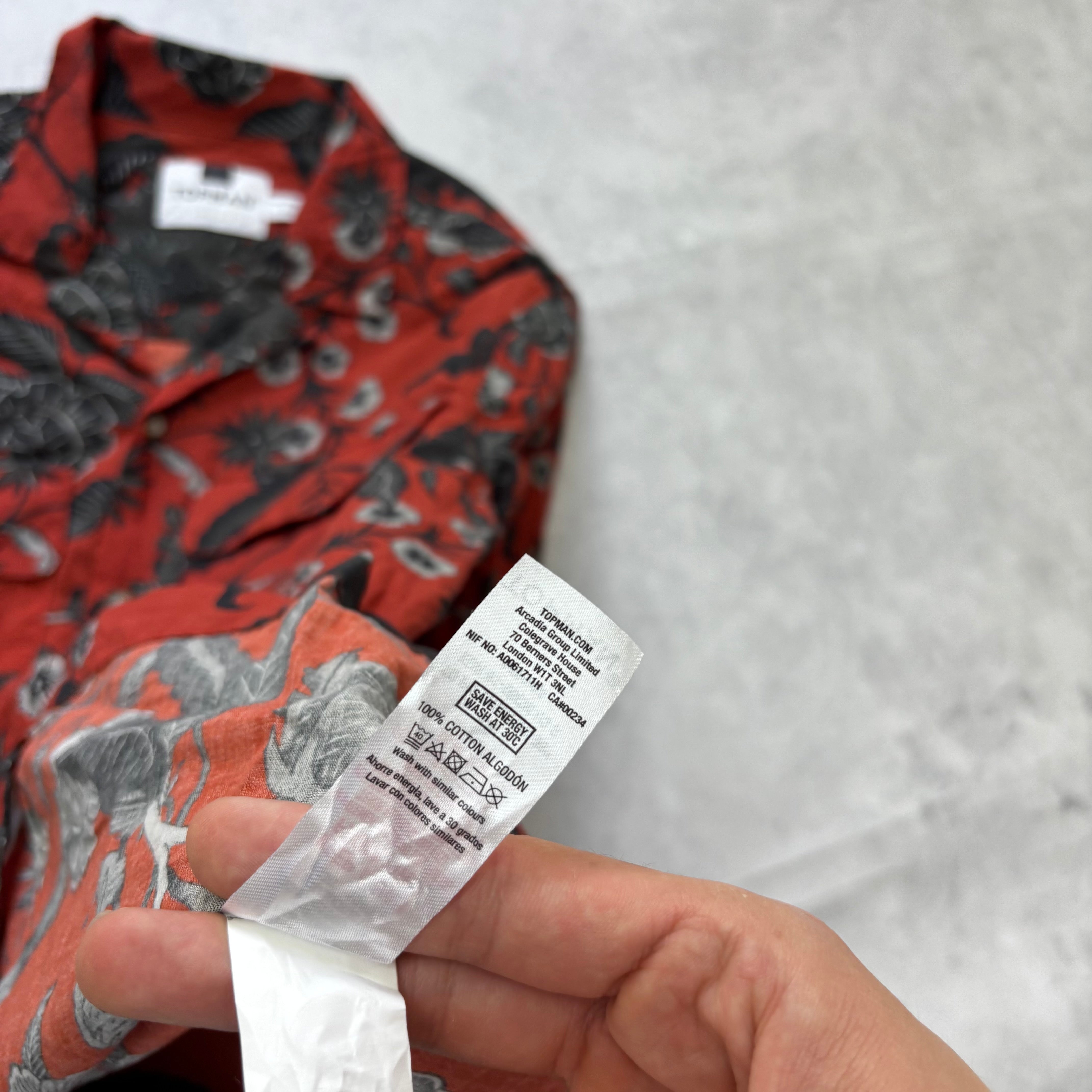 Topman Hawaiian Shirt Mens Small Red Floral Aloha Short Sleeve Cotton (E)
