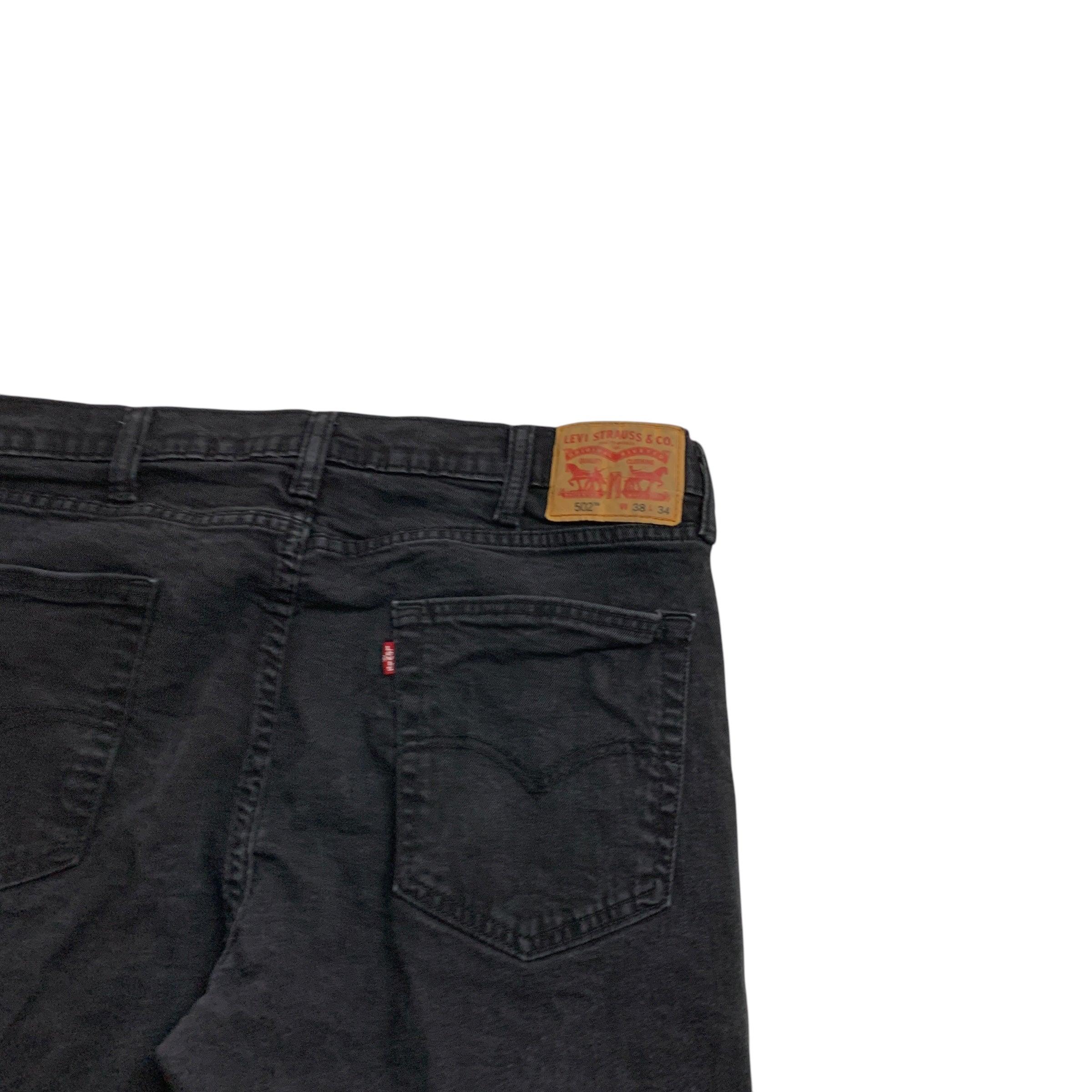 Levis 502 Jeans W38 L33 Mens Black Regular Tapered Fit Stretch Denim