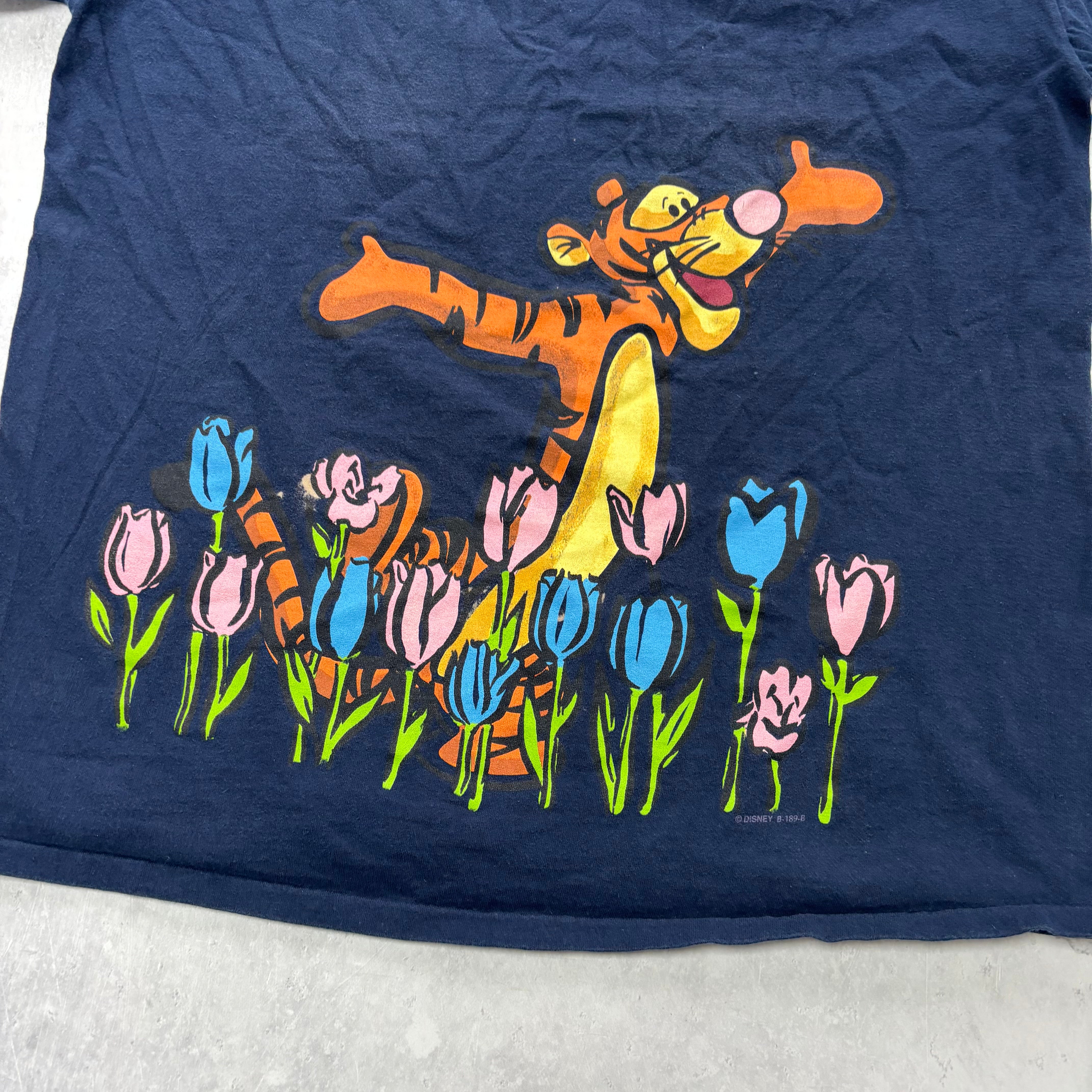 Vintage Disney T Shirt Mens Large Navy Blue Tiger Pooh Graphic Print 90s (E)