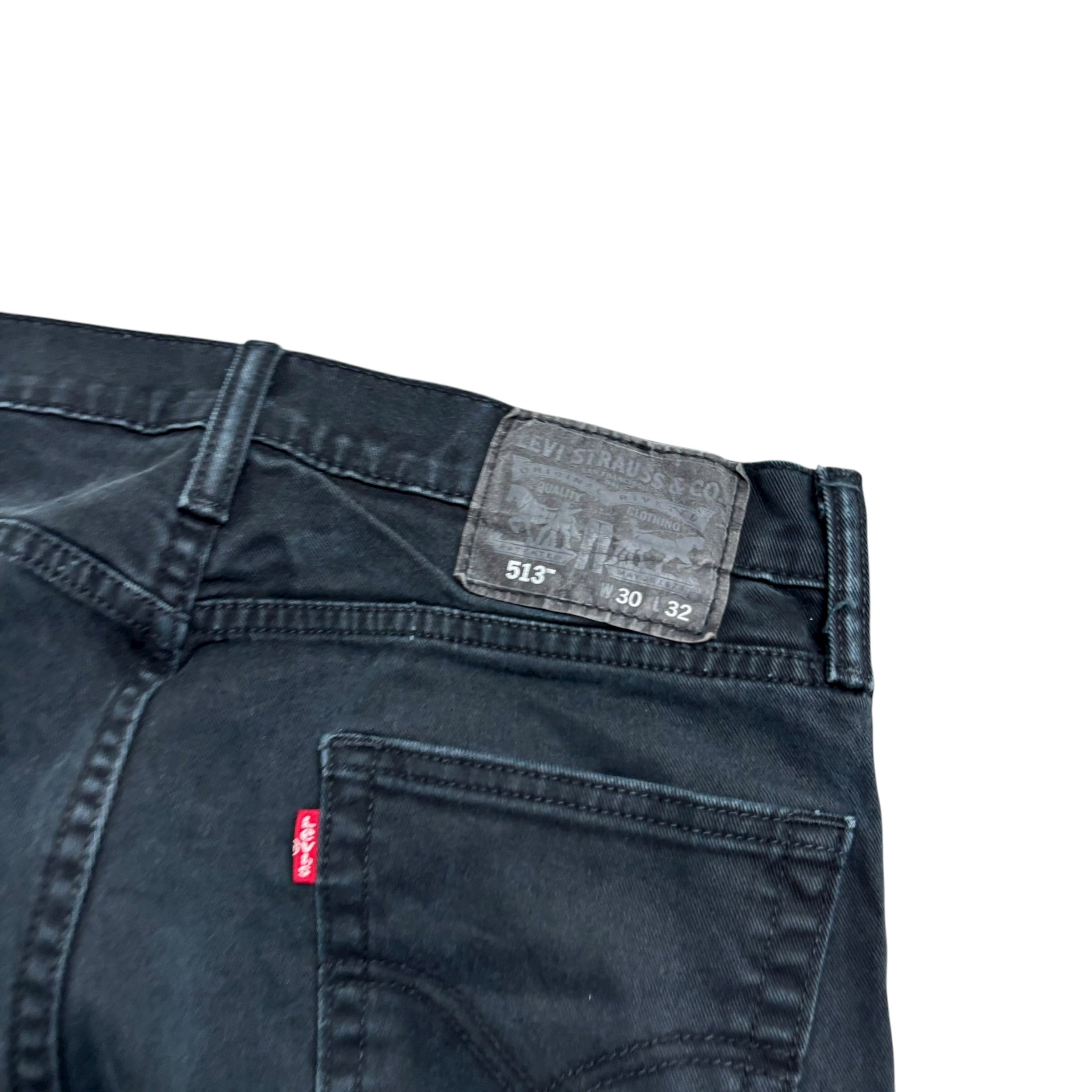 Levis 513 Jeans W30 L32 Mens Black Slim Straight Fit Stretch Denim (F)