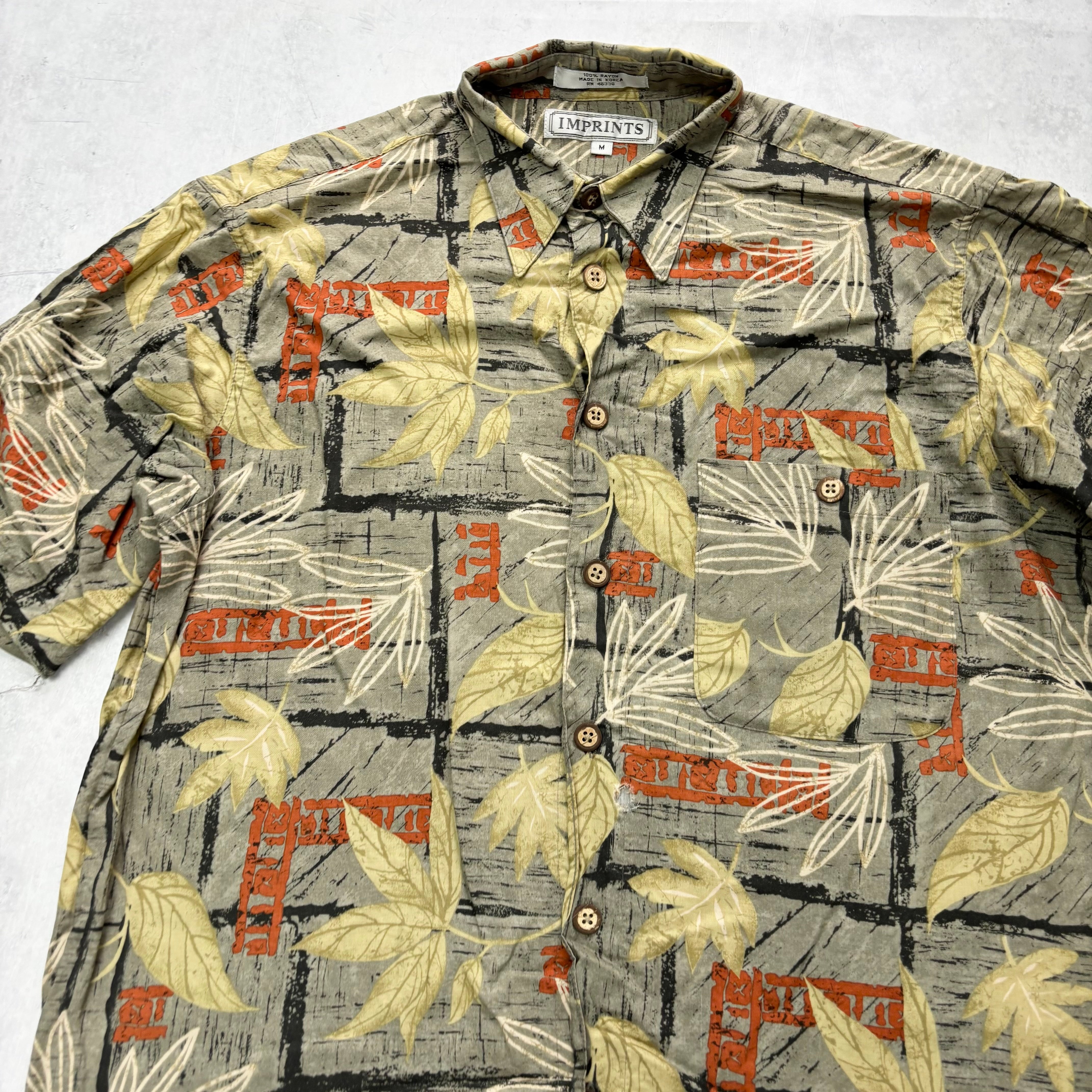 Vintage Hawaiian Shirt Mens Medium Grey Floral Aloha Short Sleeve Rayon (E)