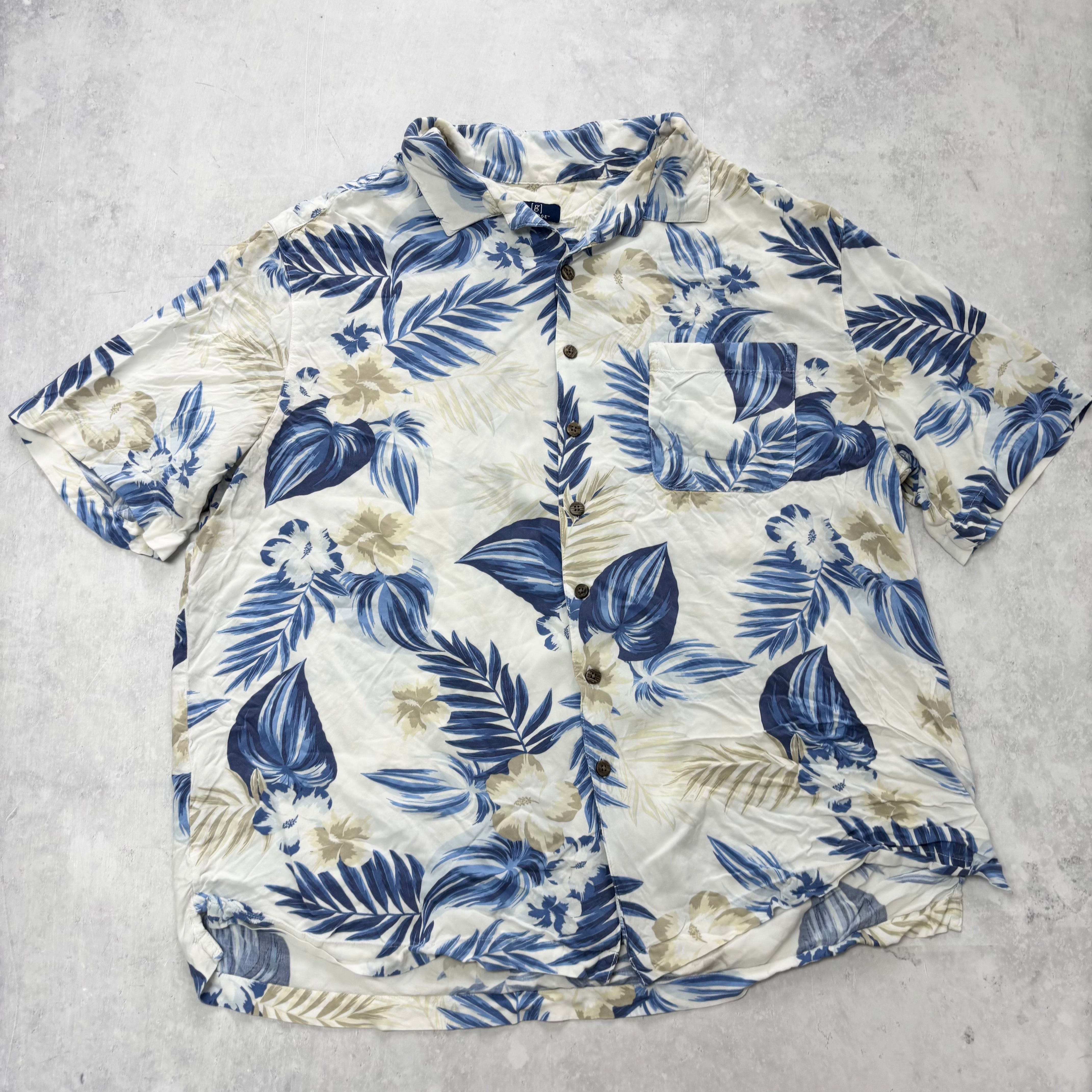Hawaiian Shirt Mens XXL White Floral Aloha Short Sleeve Rayon (E)