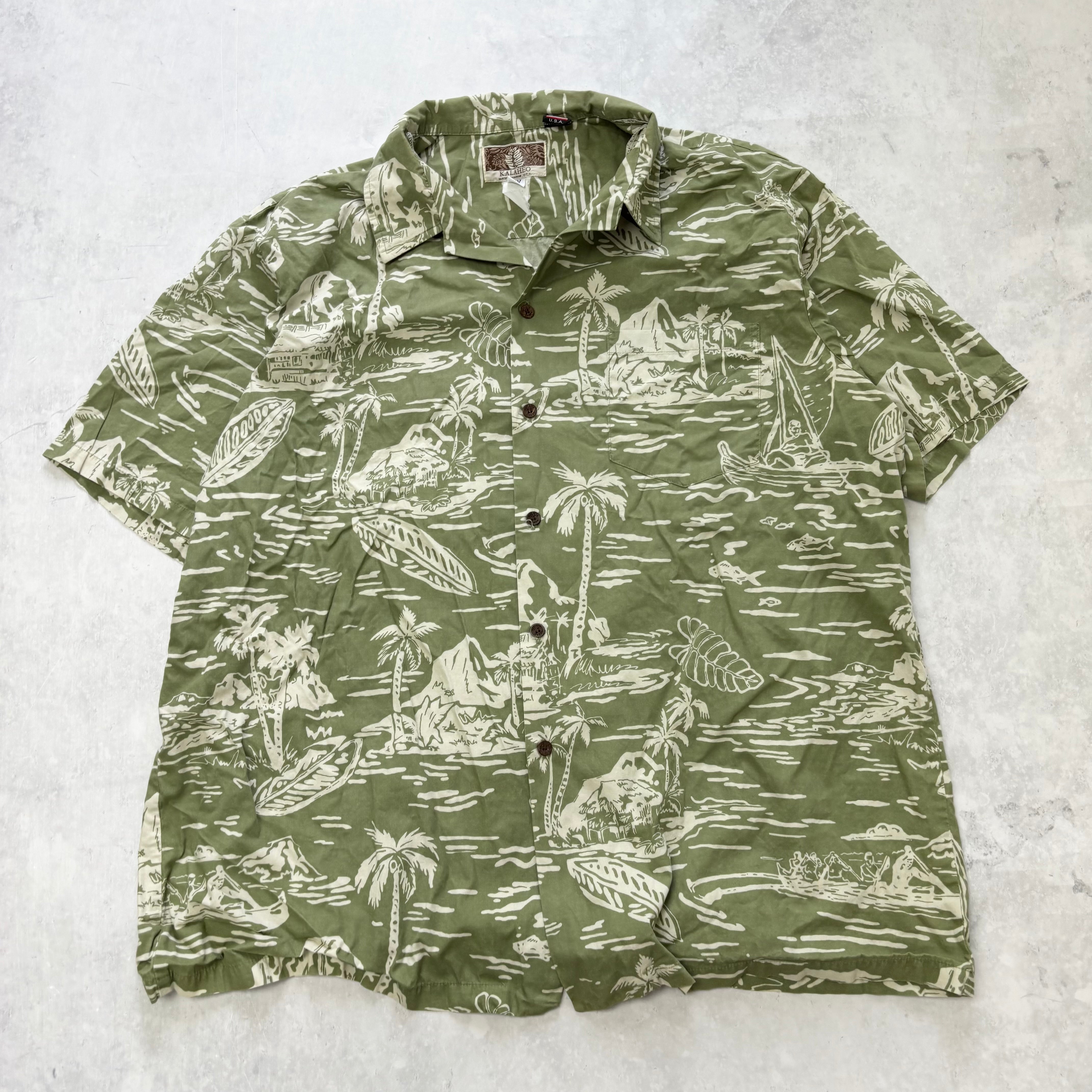 Vintage Hawaiian Shirt Mens XXL Green Floral Aloha Short Sleeve Cotton (E)