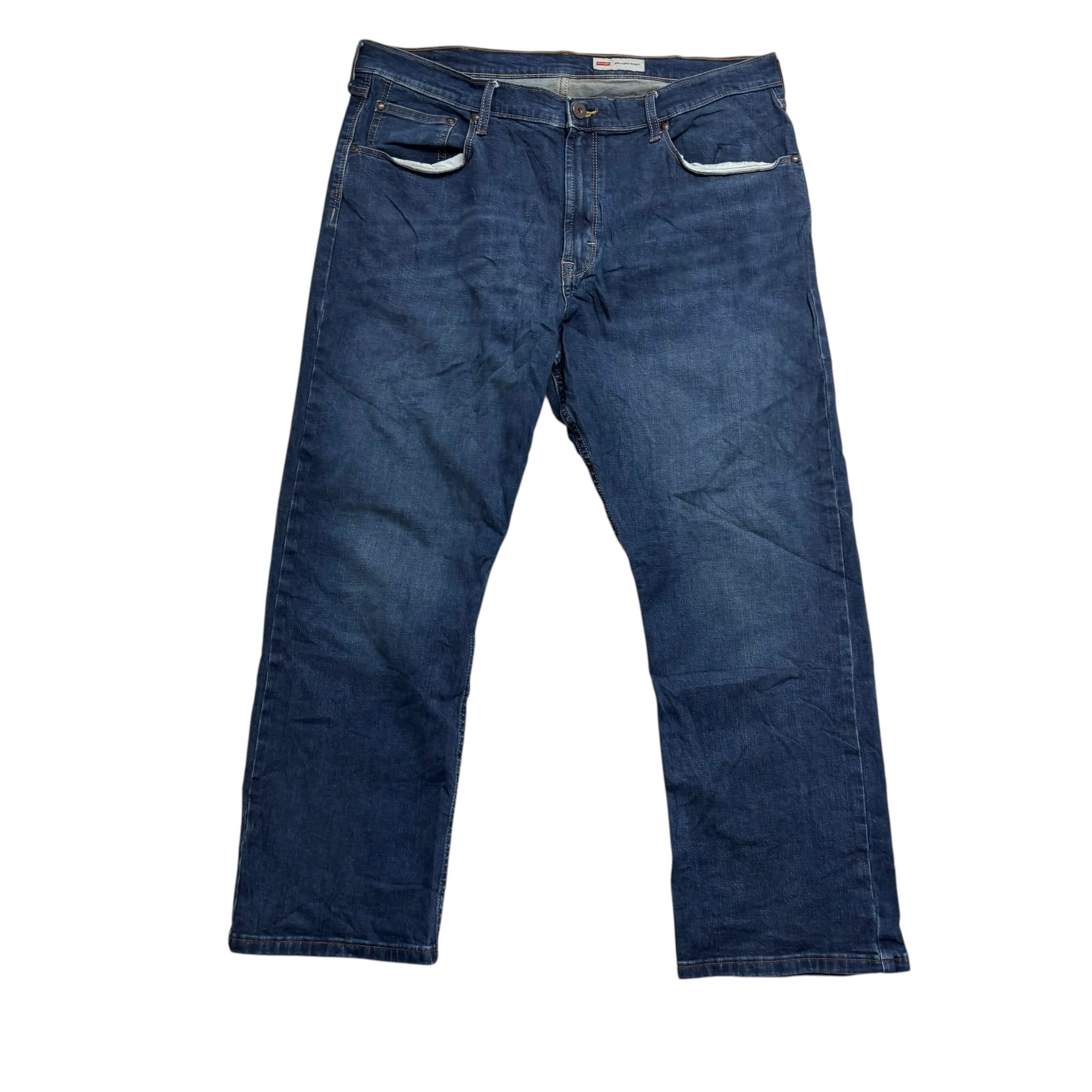 Wrangler Jeans W38 L30 Mens Dark Blue Relaxed Bootcut Fit Stretch Denim (E)