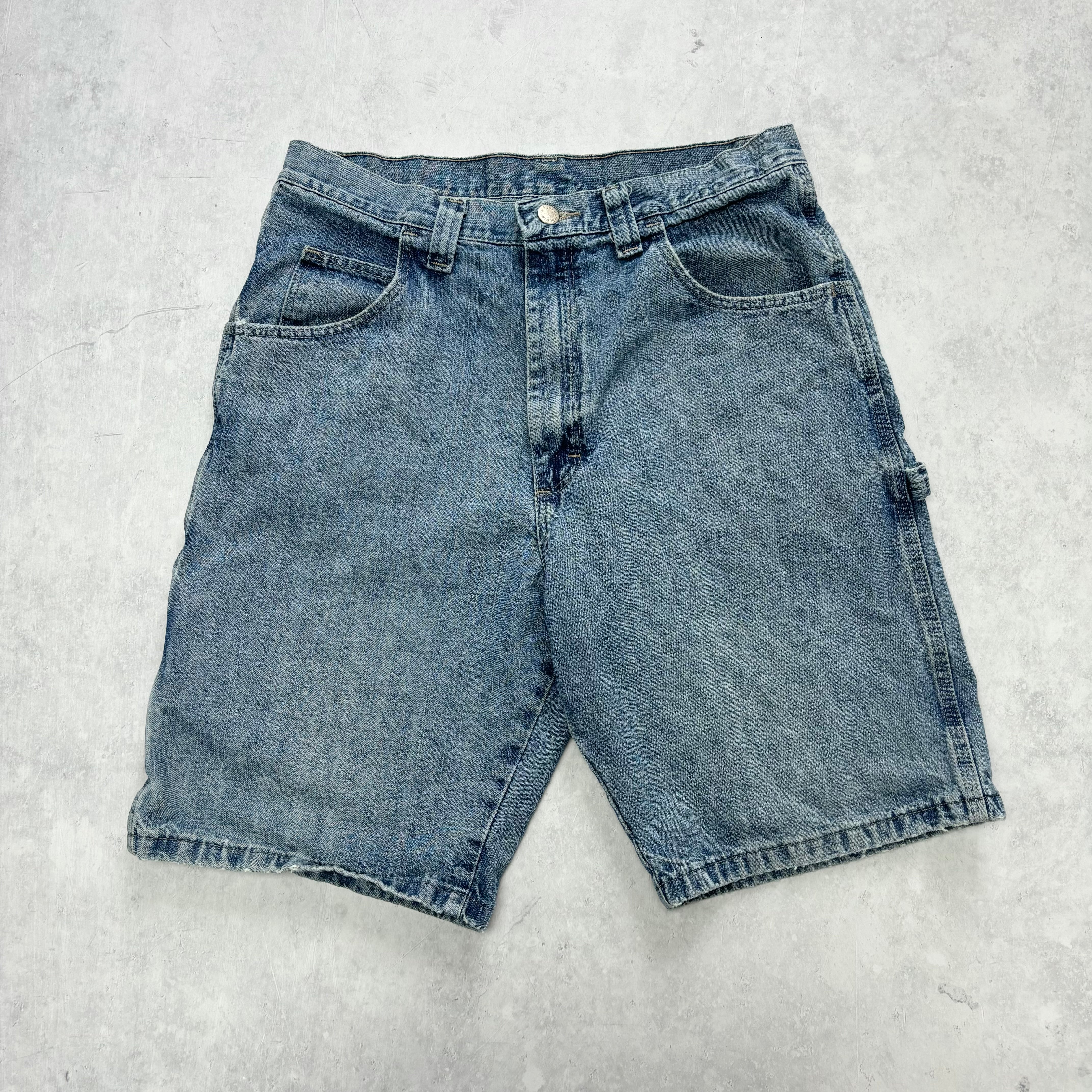 Vintage Wrangler Jorts W32 Mens Denim Shorts Light Blue Baggy Relaxed Carpenter