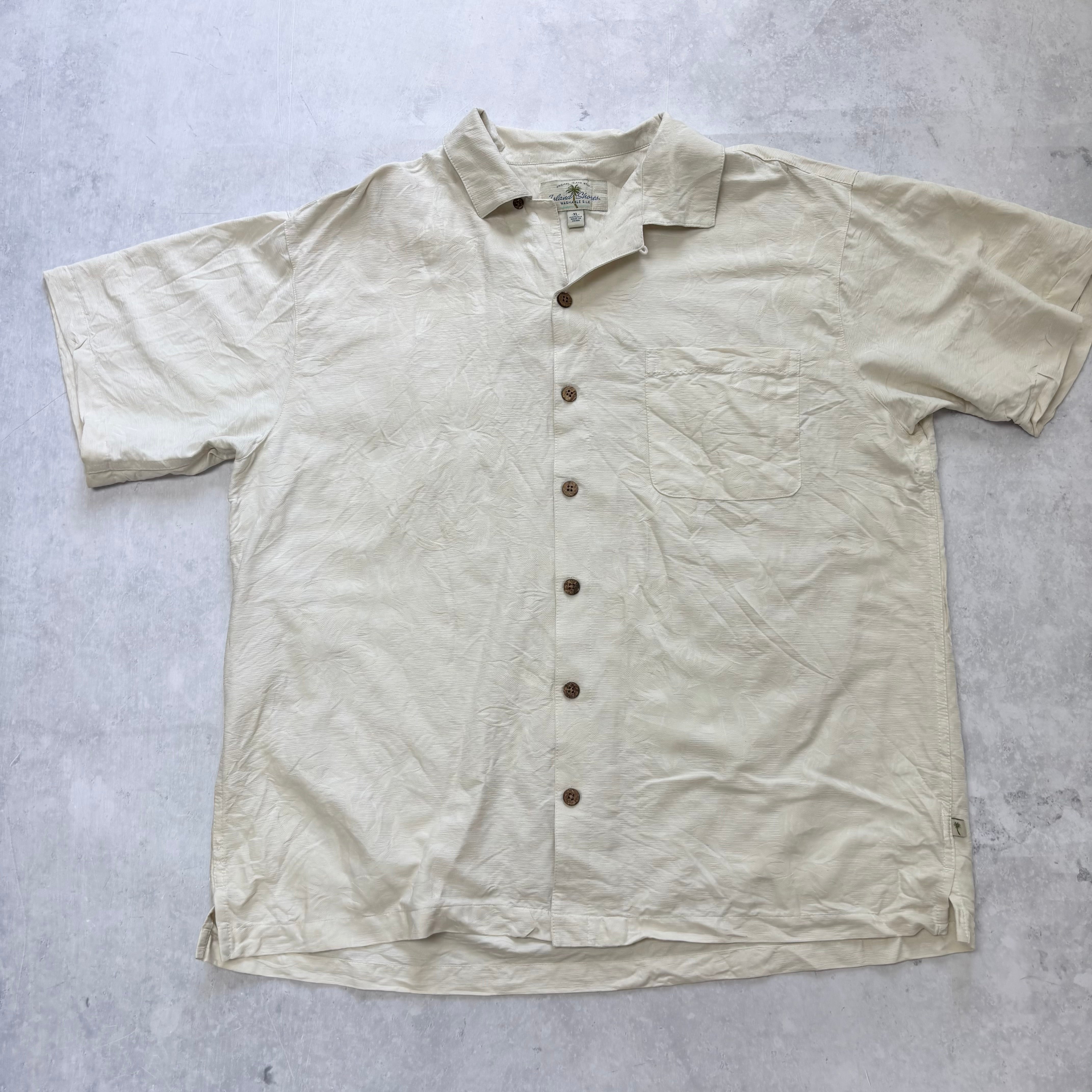 Vintage Hawaiian Shirt Mens XL Cream Silk Floral Aloha Short Sleeve (E)