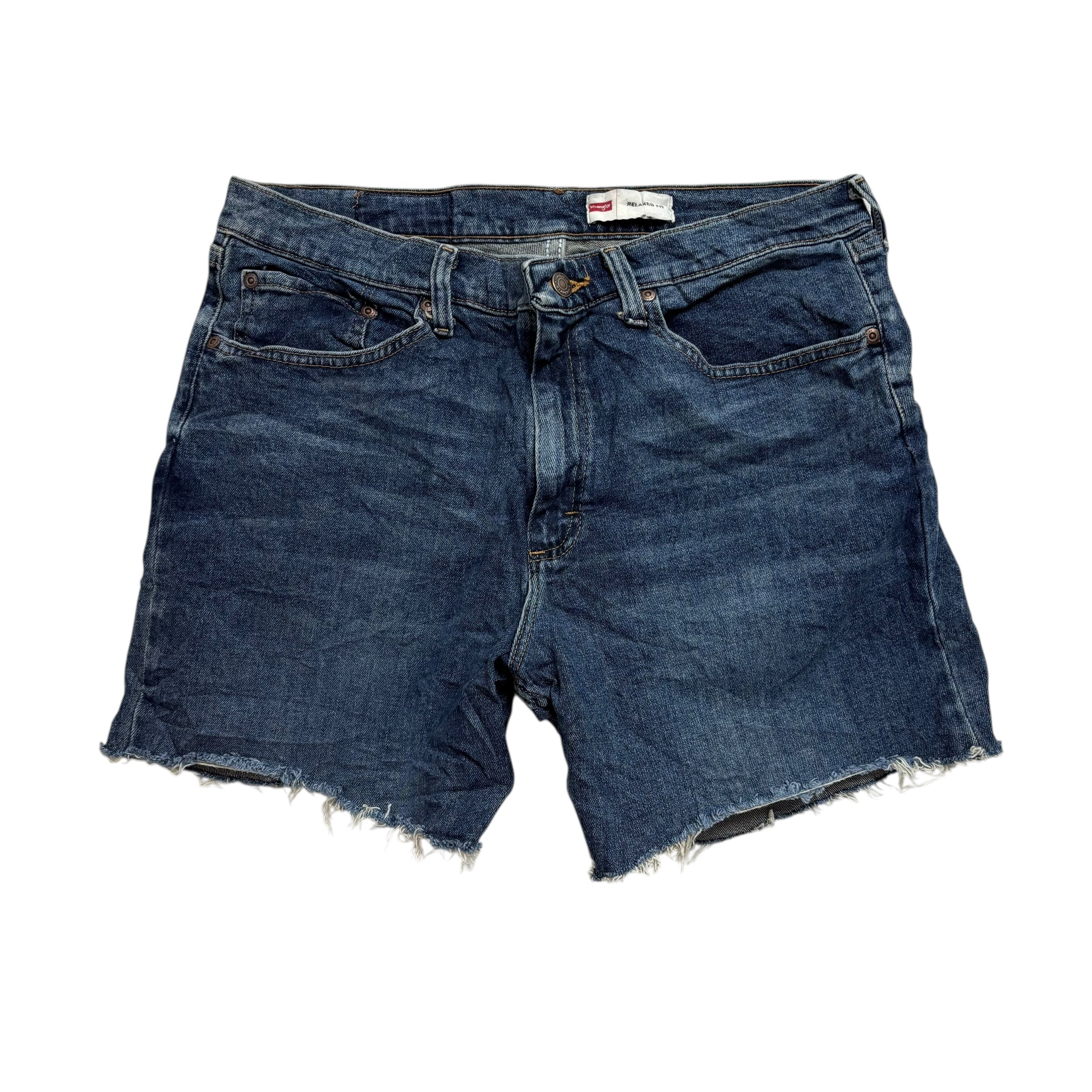 Wrangler Denim Shorts W32 Mens Dark Blue 5in Regular Fit Cut Off Stretch