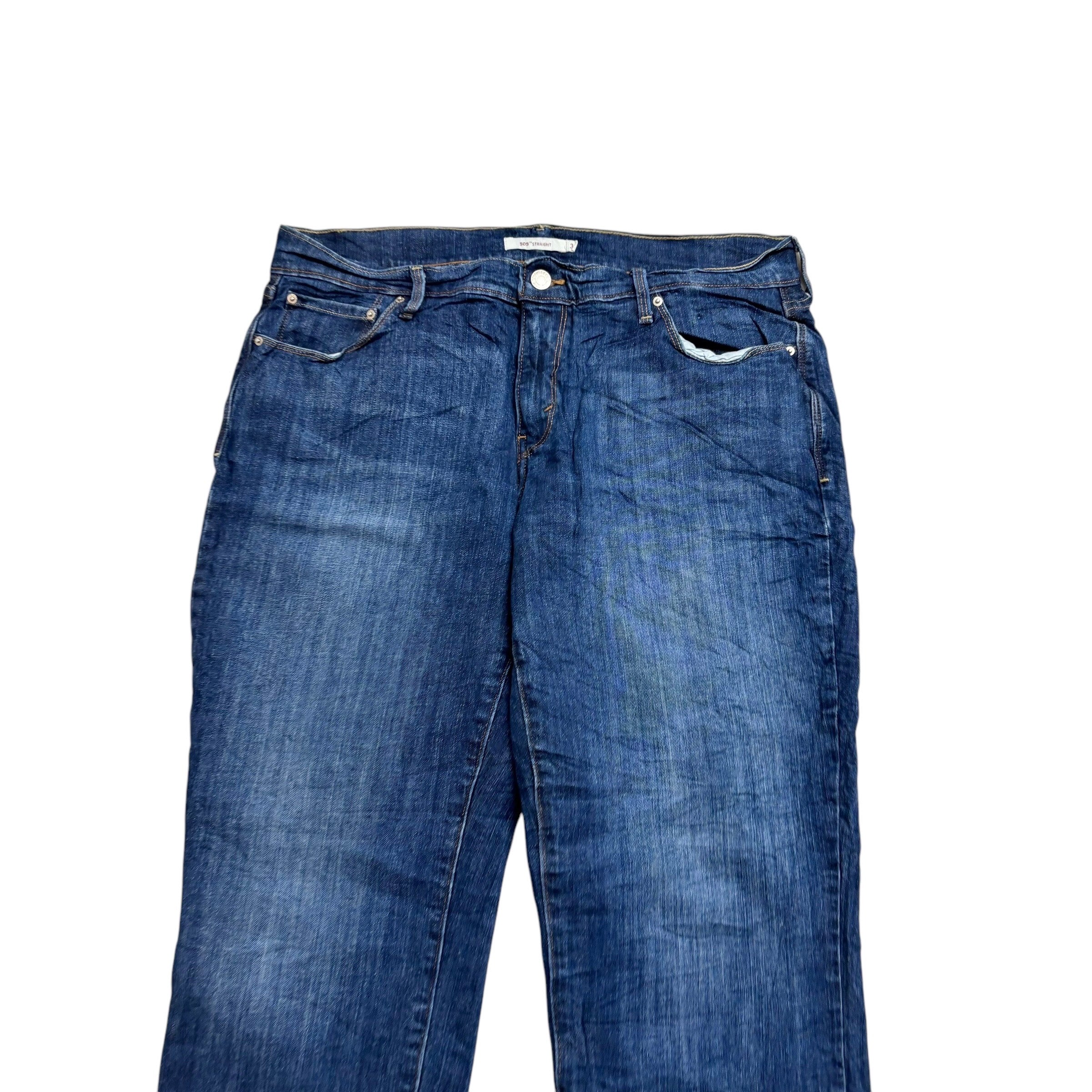 Levis 505 Jeans W33 L30 Womens Mid Blue Regular Straight Fit Stretch Denim (E)