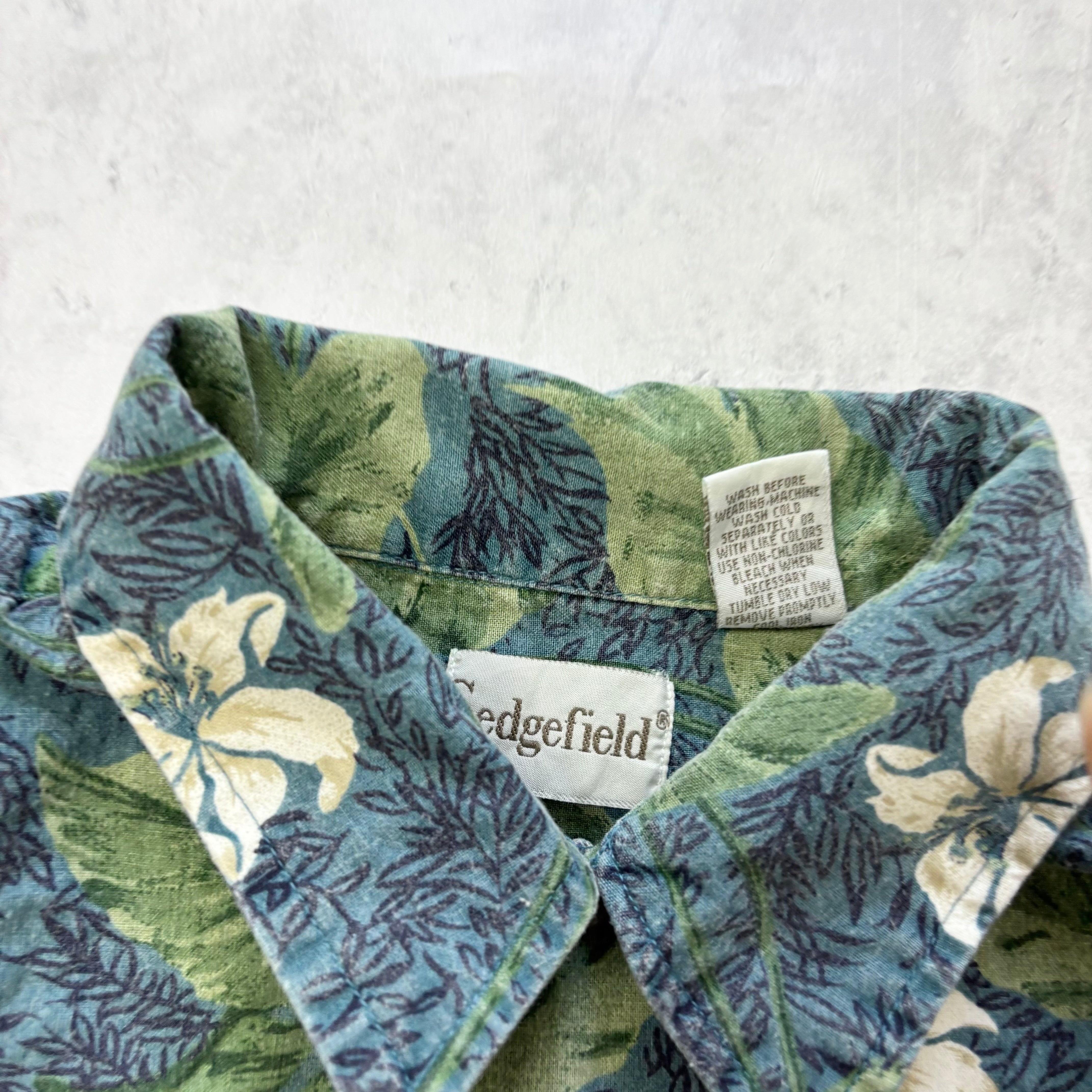 Vintage Hawaiian Shirt Mens Large Blue Floral Aloha Short Sleeve Cotton (E)