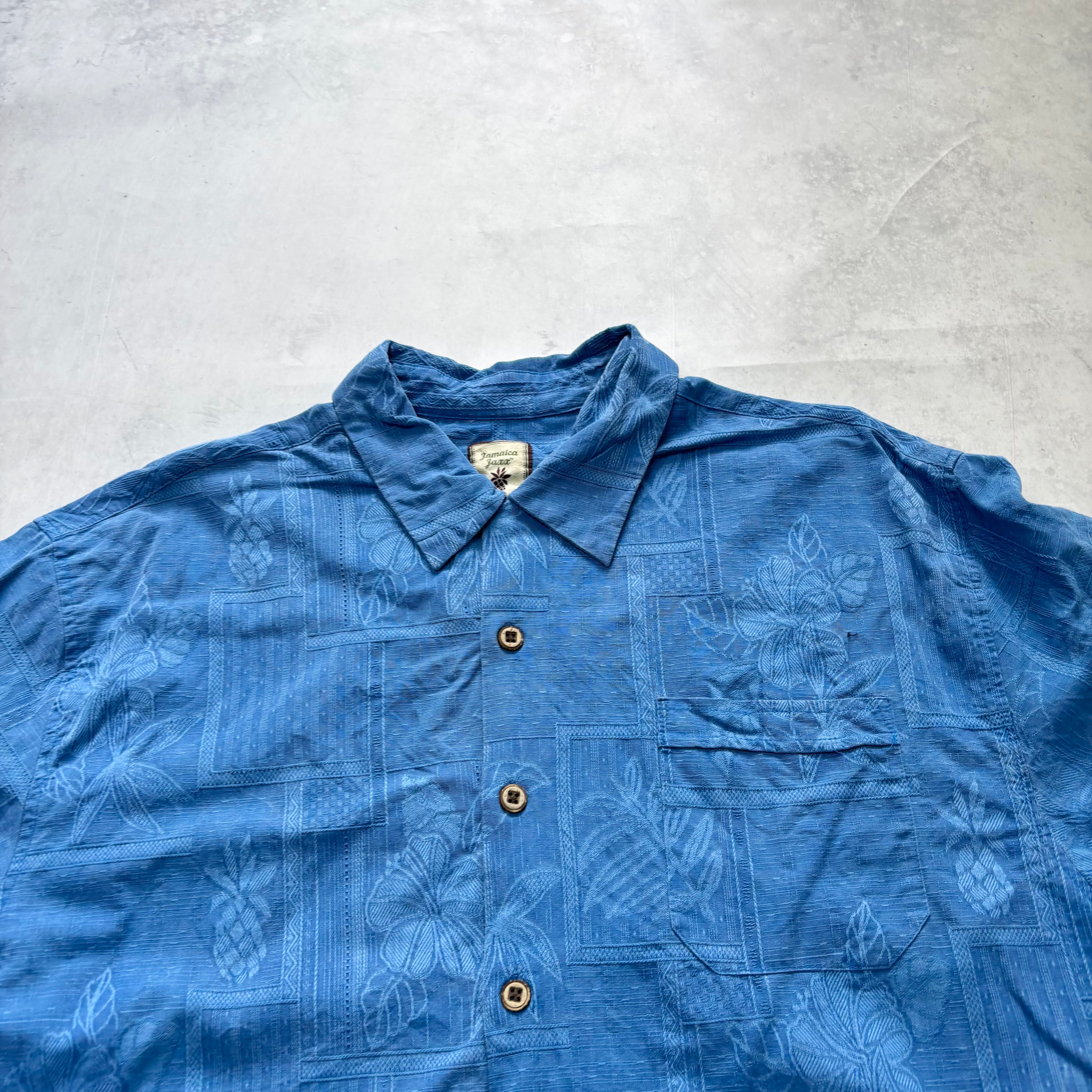 Vintage Hawaiian Shirt Mens XL Blue Floral Aloha Short Sleeve Silk (E)