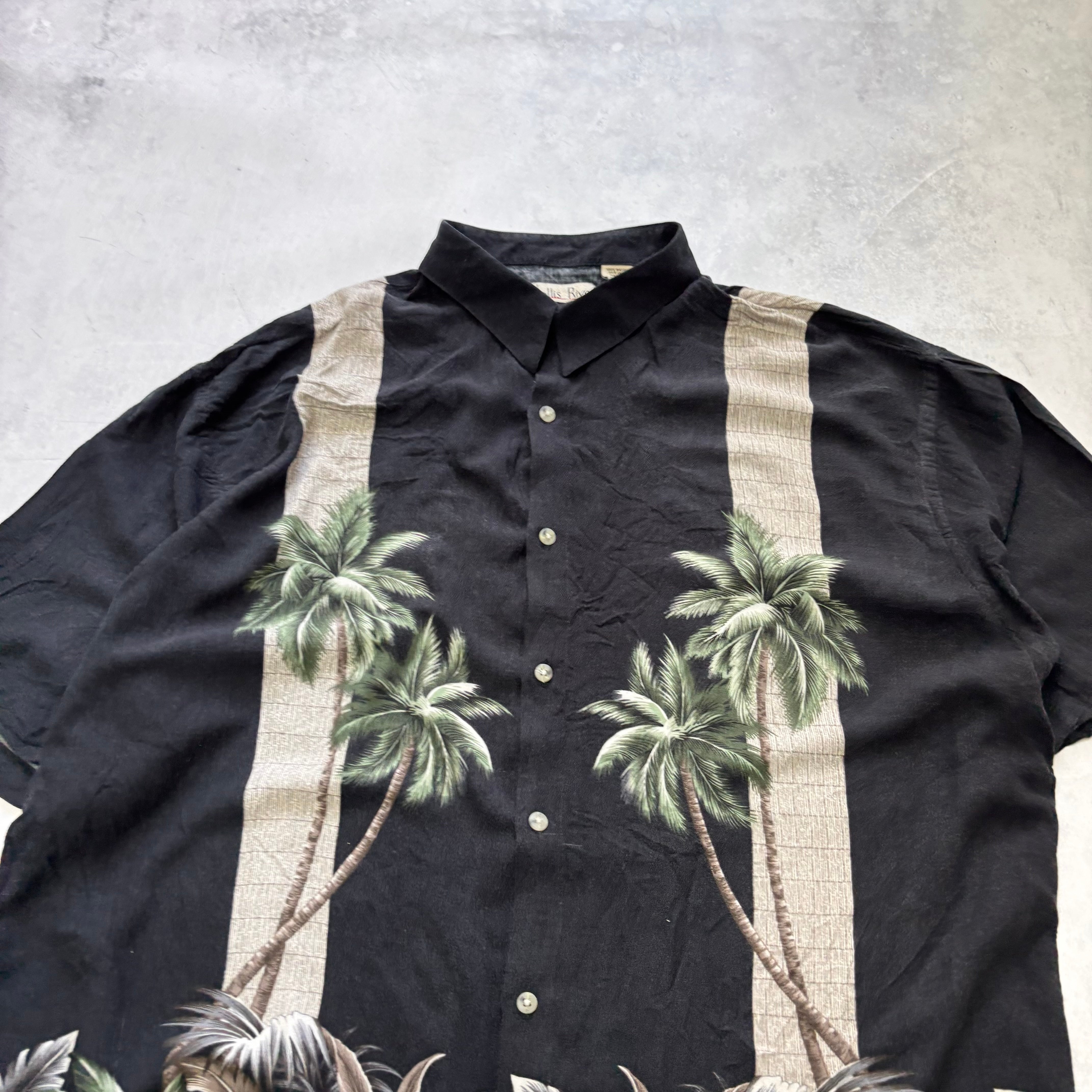Vintage Hawaiian Shirt Mens XXL Black Floral Aloha Rayon Short Sleeve