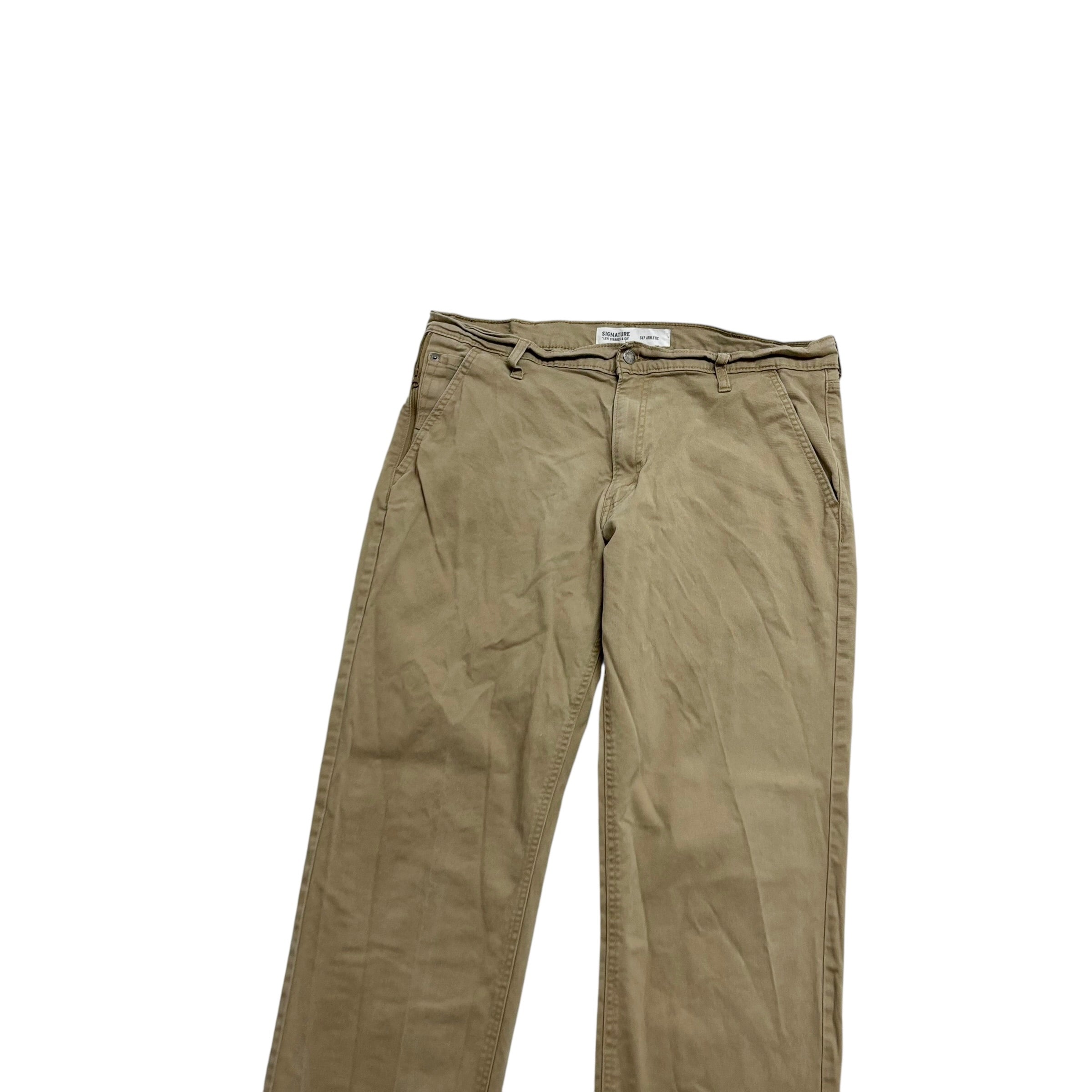 Levis Signature Trousers W38 L31 Mens Beige Athletic Straight Stretch Pants (E)
