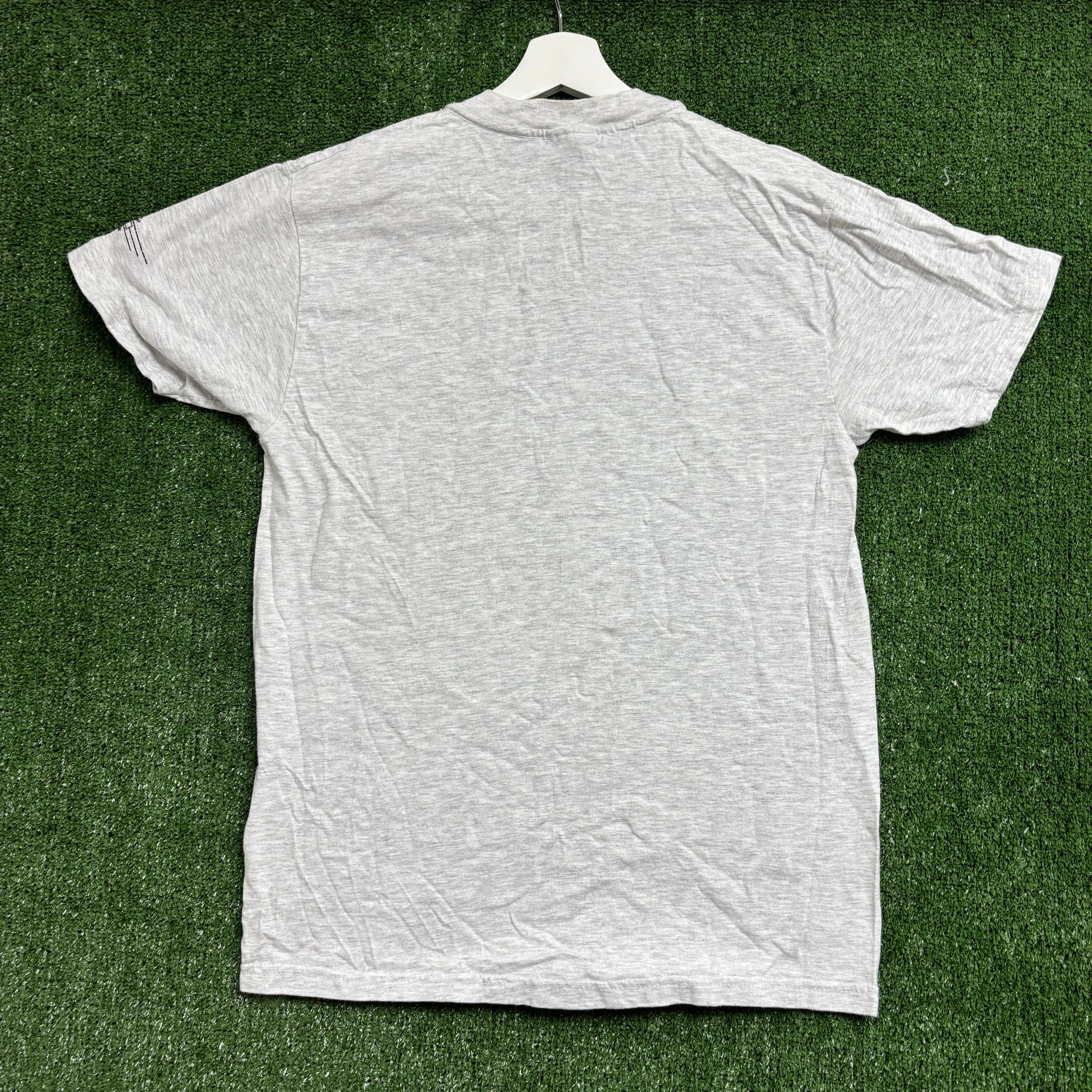 Vintage T Shirt Mens Medium Grey Graphic Print 90s USA Plane Hanes Beefy (E)